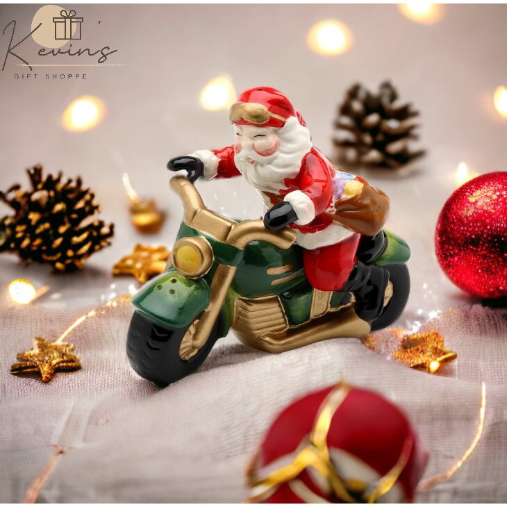 kevinsgiftshoppe Ceramic Christmas Santa Riding Motorcycle Salt and Pepper Shakers Home Decor   Kitchen Decor Christmas Decor