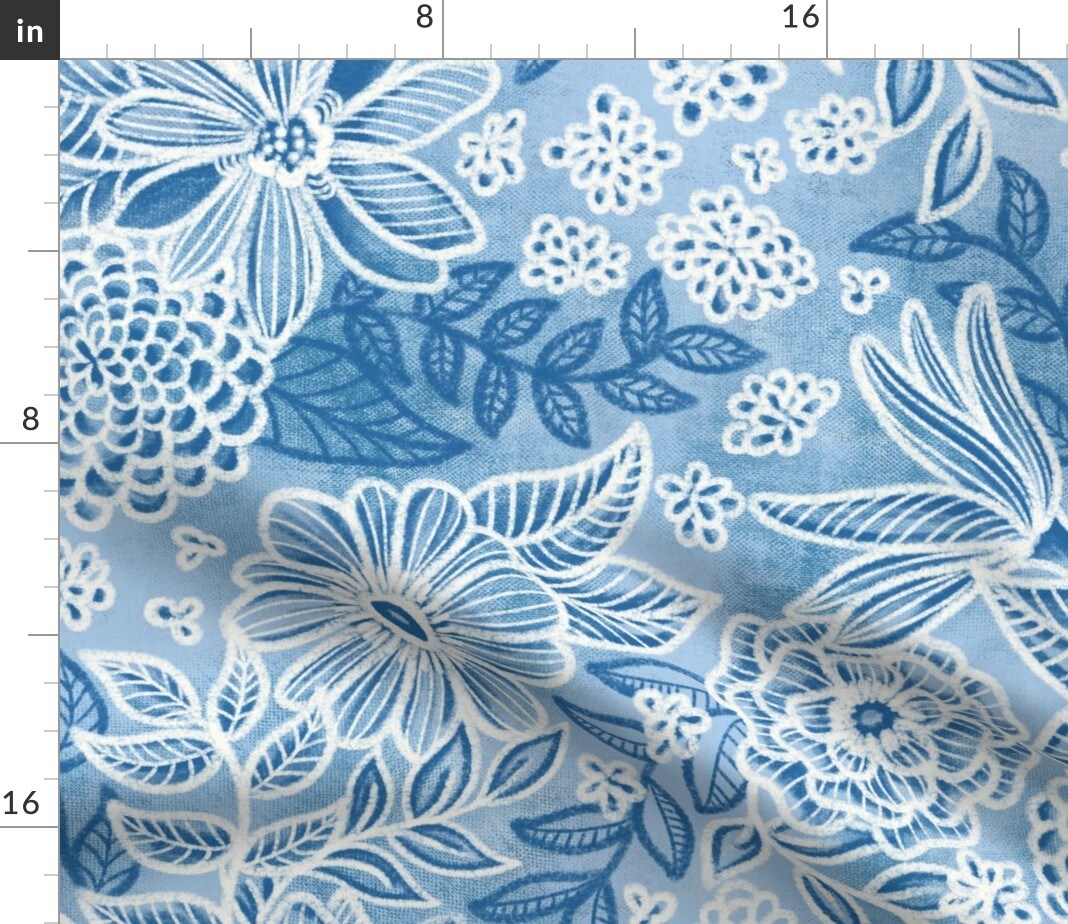 Nature Botanical Flowers Soft Blue Custom Printed Fabric by Spoonflower Various Fabrics by the Yard or Fat Quarter