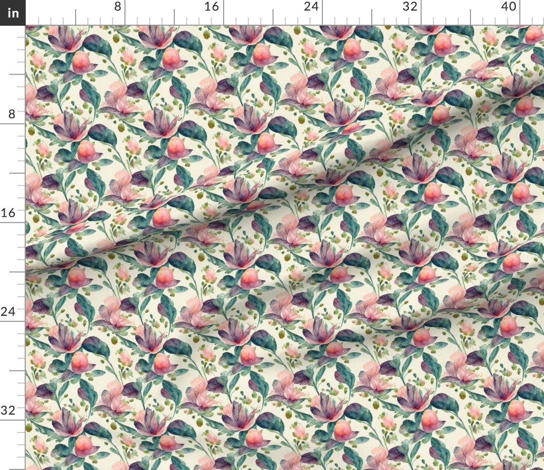 Petal Signature Cotton by the Yard or Fat Quarter Boho Flowers Pink  Watercolor Large Scale Botanical Custom Printed Fabric by Spoonflower