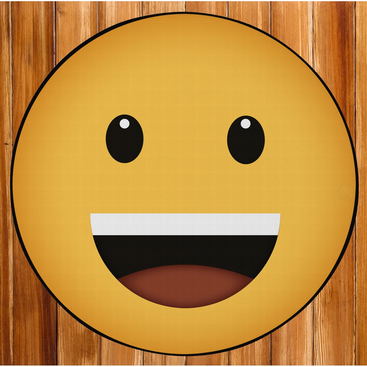 DEERLUX   Emoji Style Round Funny Smiley Face Kids Area Rug, Grinning Emoji Rug