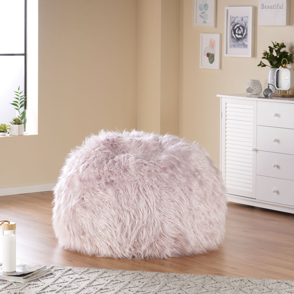 GDFStudio Dundas Modern Glam 3 Foot Faux Fur Bean Bag