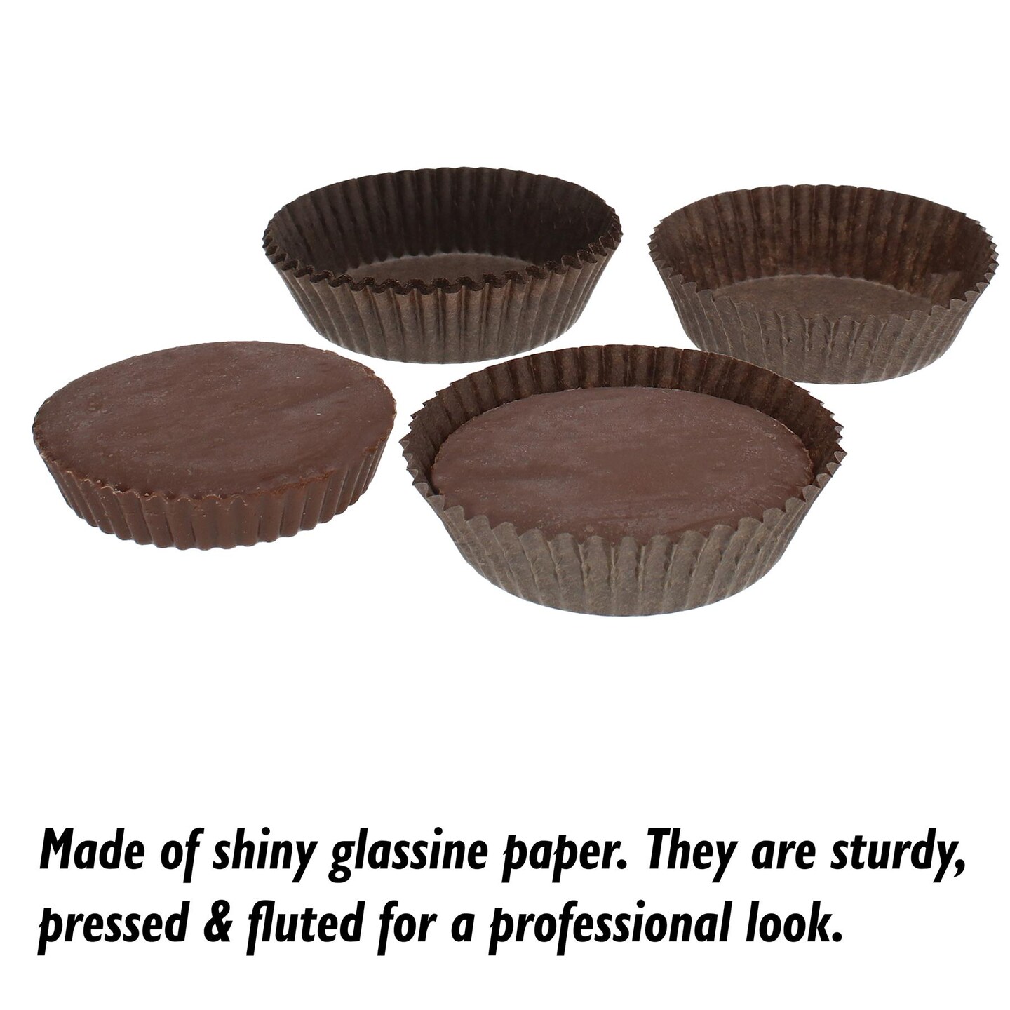 Size #9D Glassine Candy Paper Cups Brown &#x2013; 1-3/4&#x201D; Base, 1&#x201D; Wall