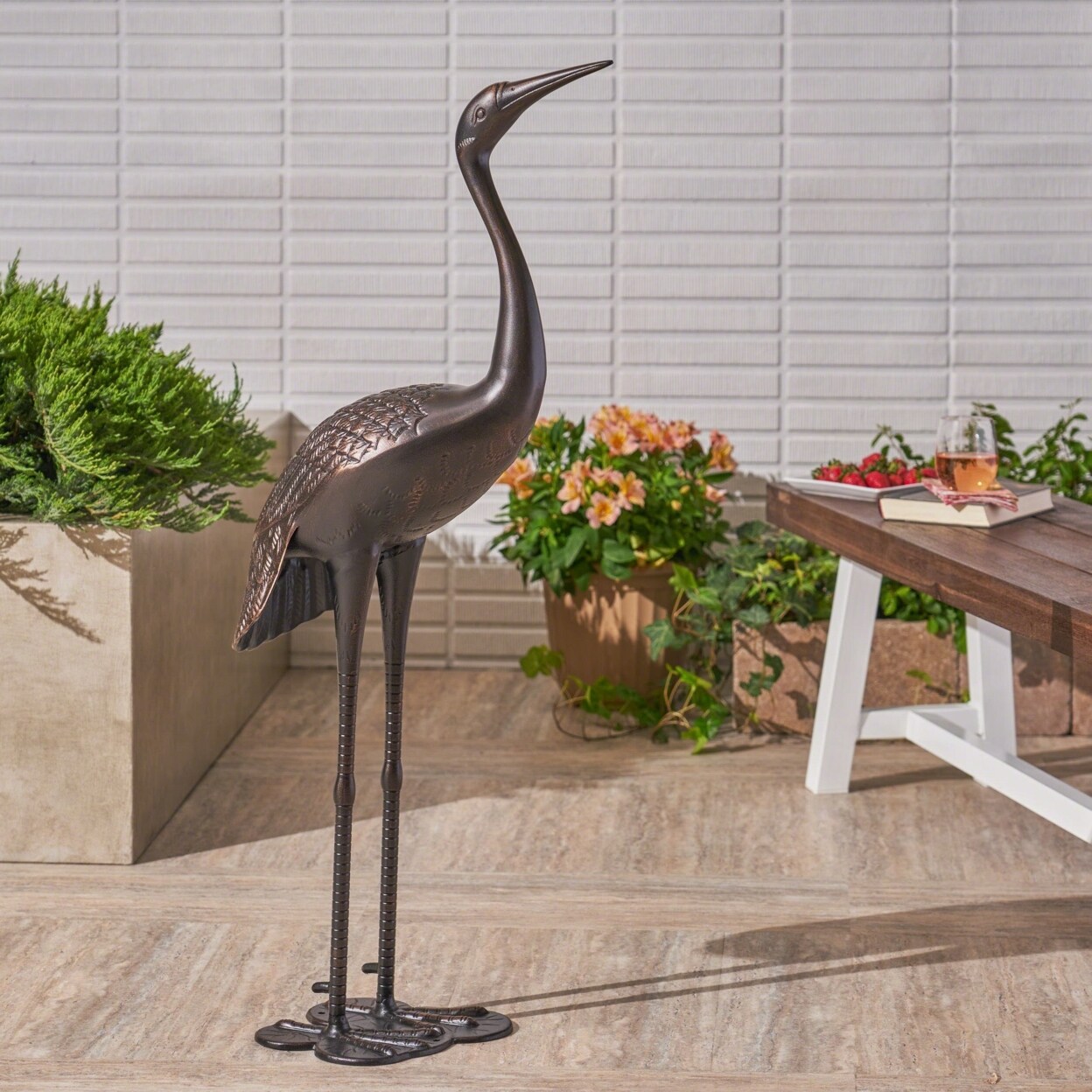 GDFStudio Sunny Outdoor 43 Inch Cast Aluminum Crane Statue