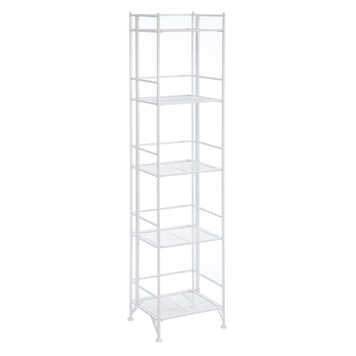 (White) 5 Tier Metal Folding Storage Shelf With Wheels