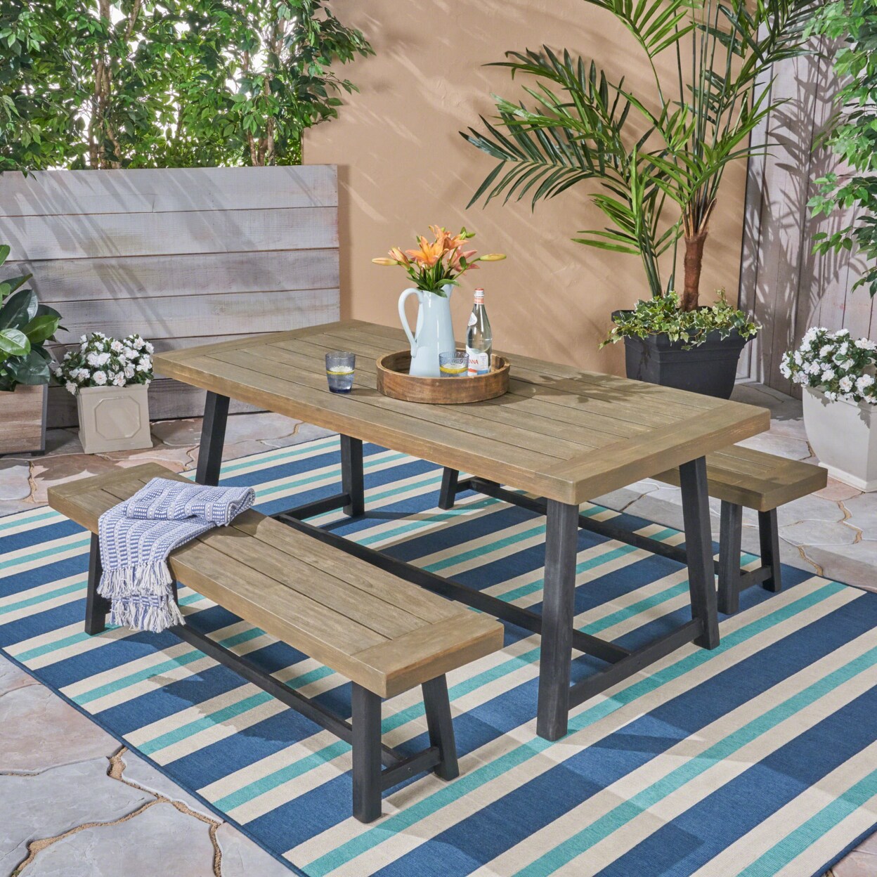 GDFStudio Weir Outdoor Acacia Wood Picnic Set
