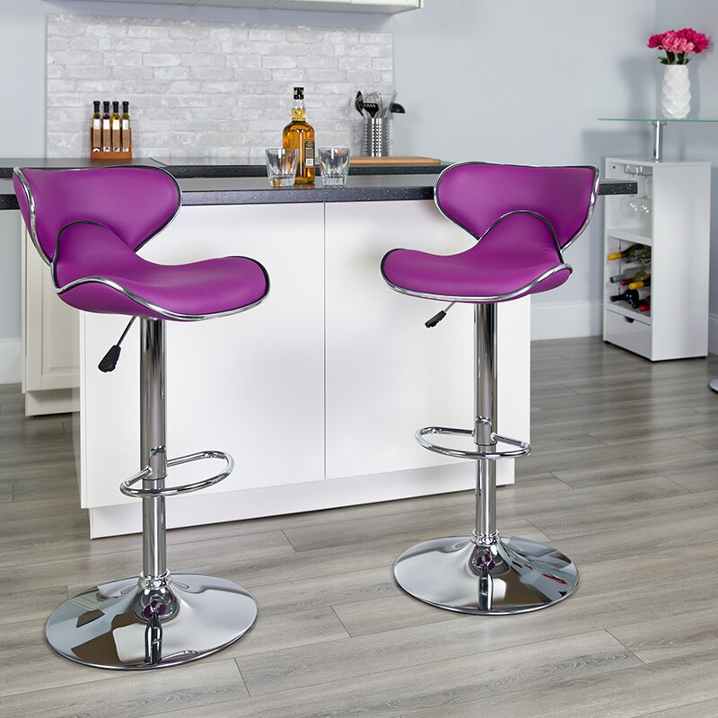 Flash Furniture Contemporary Cozy Mid-Back Purple Vinyl Adjustable Height Barstool with Chrome Base