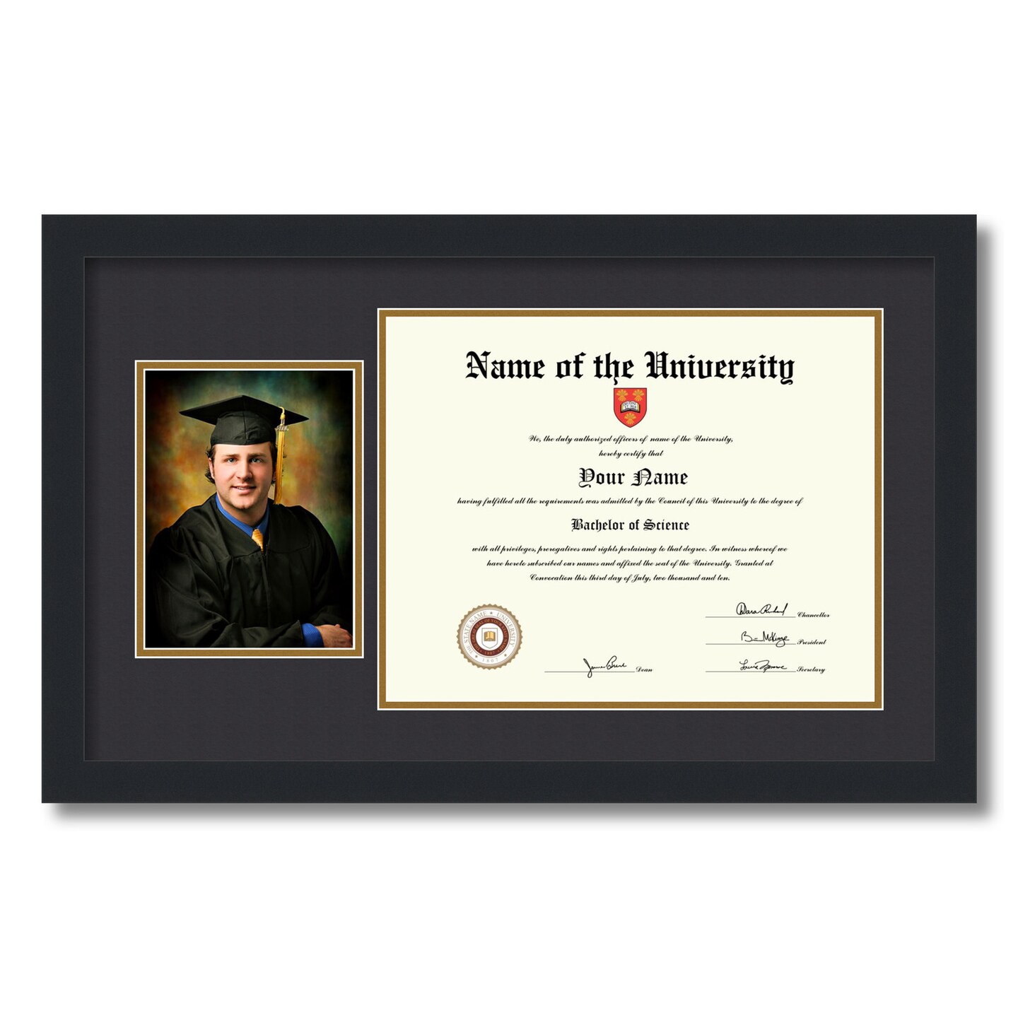 ArtToFrames 11x14 inch Diploma Frame with 6" x 8" Inch Image Opening - Framed with Black and Gold Mats, Comes with Regular Acrylic and Sawtooth Hanger for Wall Hanging (DT-11x14)