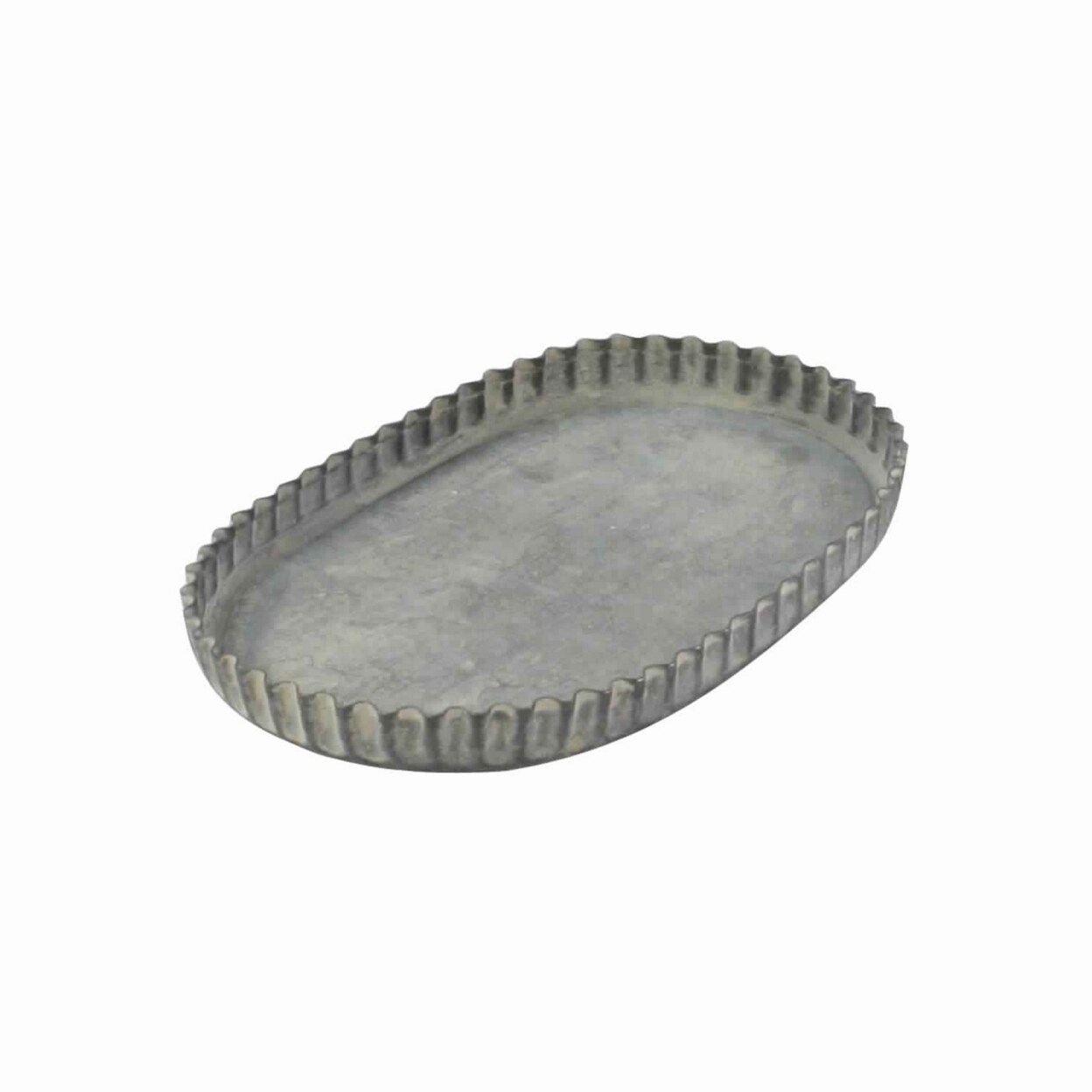 Saltoro Sherpi 7 Inch Metal Frame Oval Tray with Crimped Edges, Small, Gray-