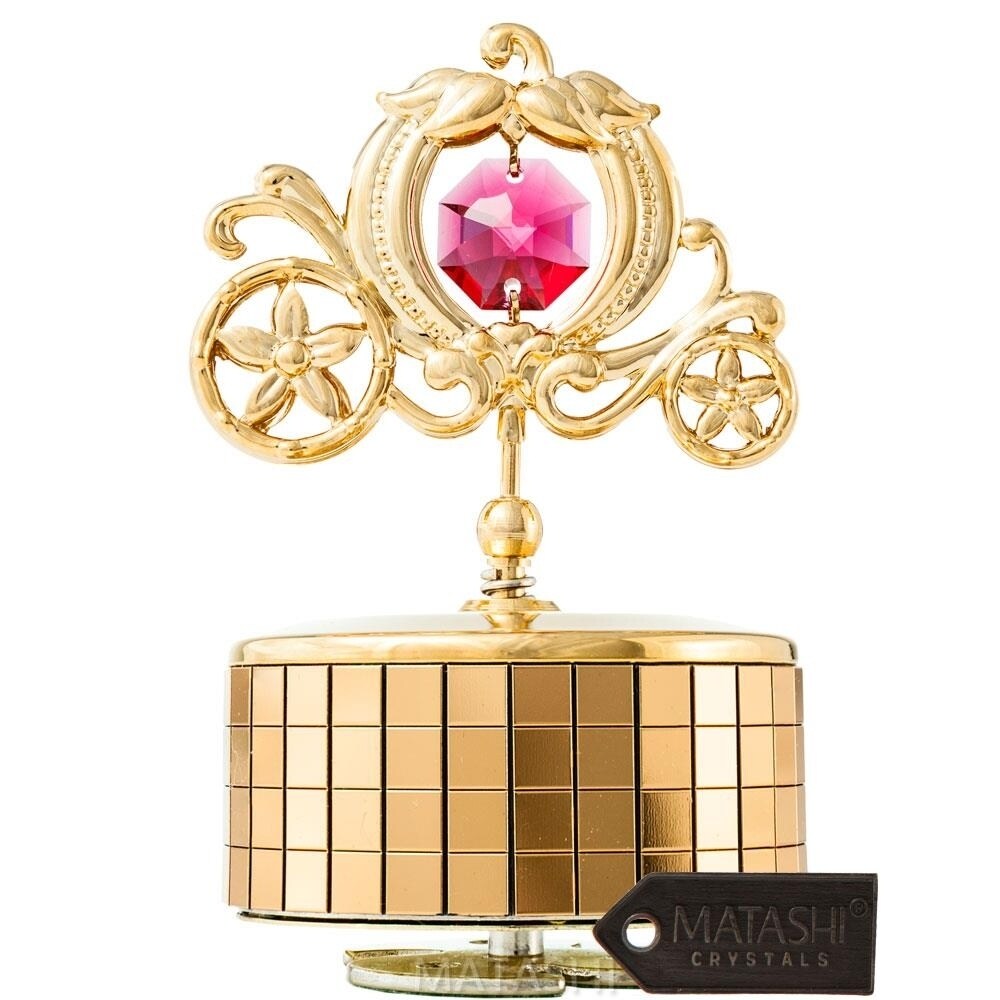 24K Gold Plated Princess Carriage Music Box You Are My Sunshine 24K Gold-Plated Table Top Ornament W/ Matashi Crystals