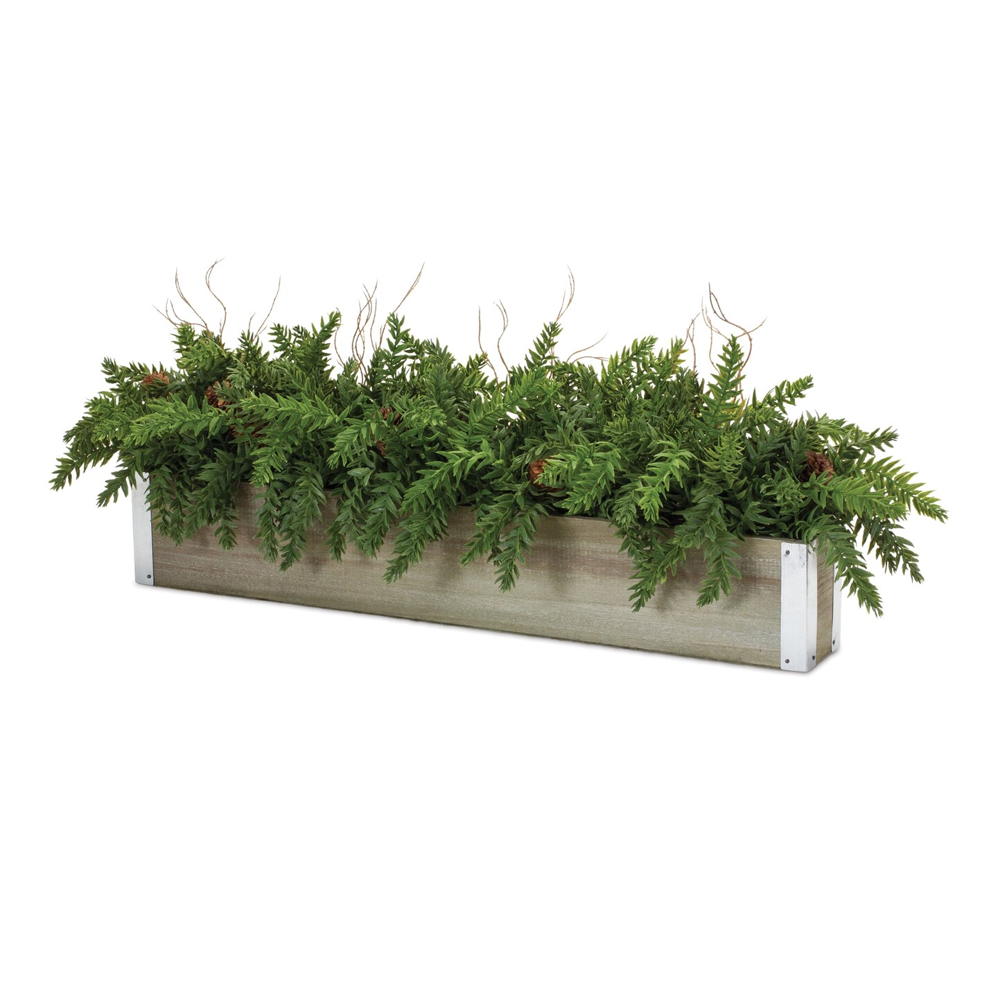Melrose 29&#x22; Green and Brown Artificial Pine Christmas Centerpiece in Wooden Planter