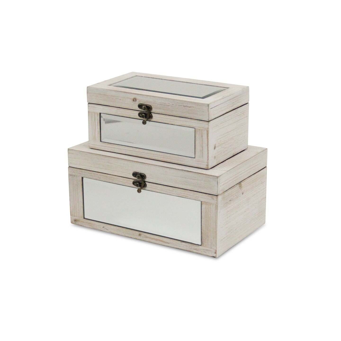 Contemporary Home Living Set of 2 White Contemporary Sized Mirrored Storage Boxes 11.75"