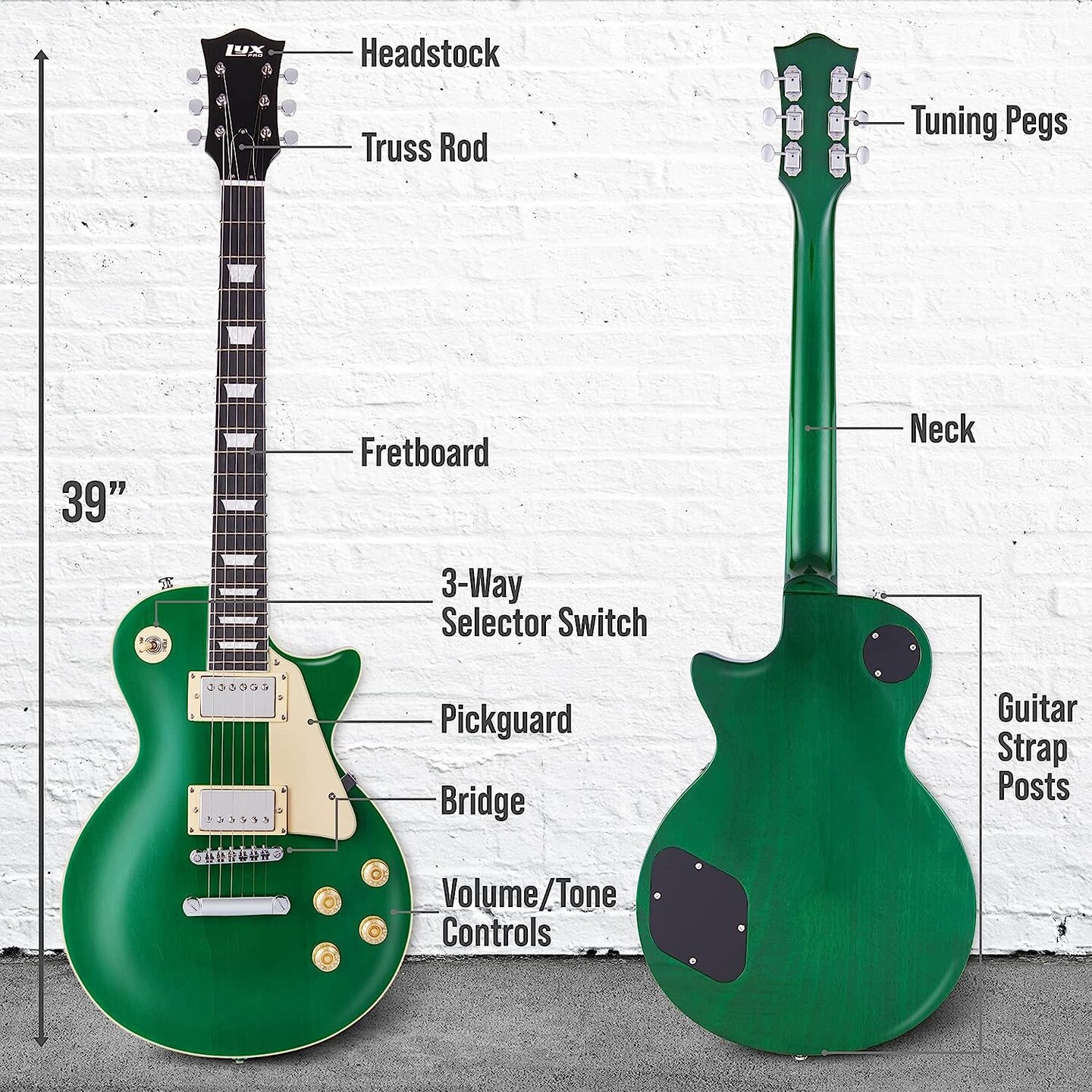 LyxPro 39" Les Paul Solid Body Beginner Electric Guitar