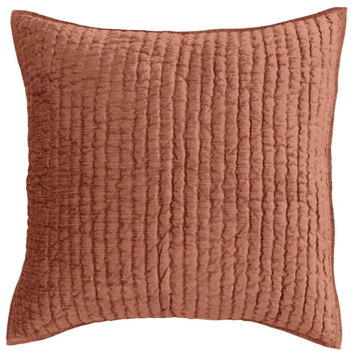Saltoro Sherpi Bili 26 Inch Square Stitched Euro Pillow Sham, Orange Brown Rayon Velvet-