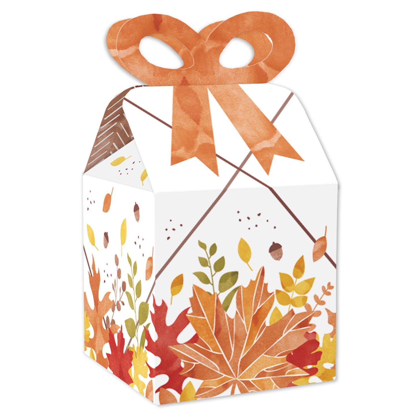 Big Dot of Happiness Fall Foliage - Square Favor Gift Boxes - Autumn Leaves Party Bow Boxes - Set of 12