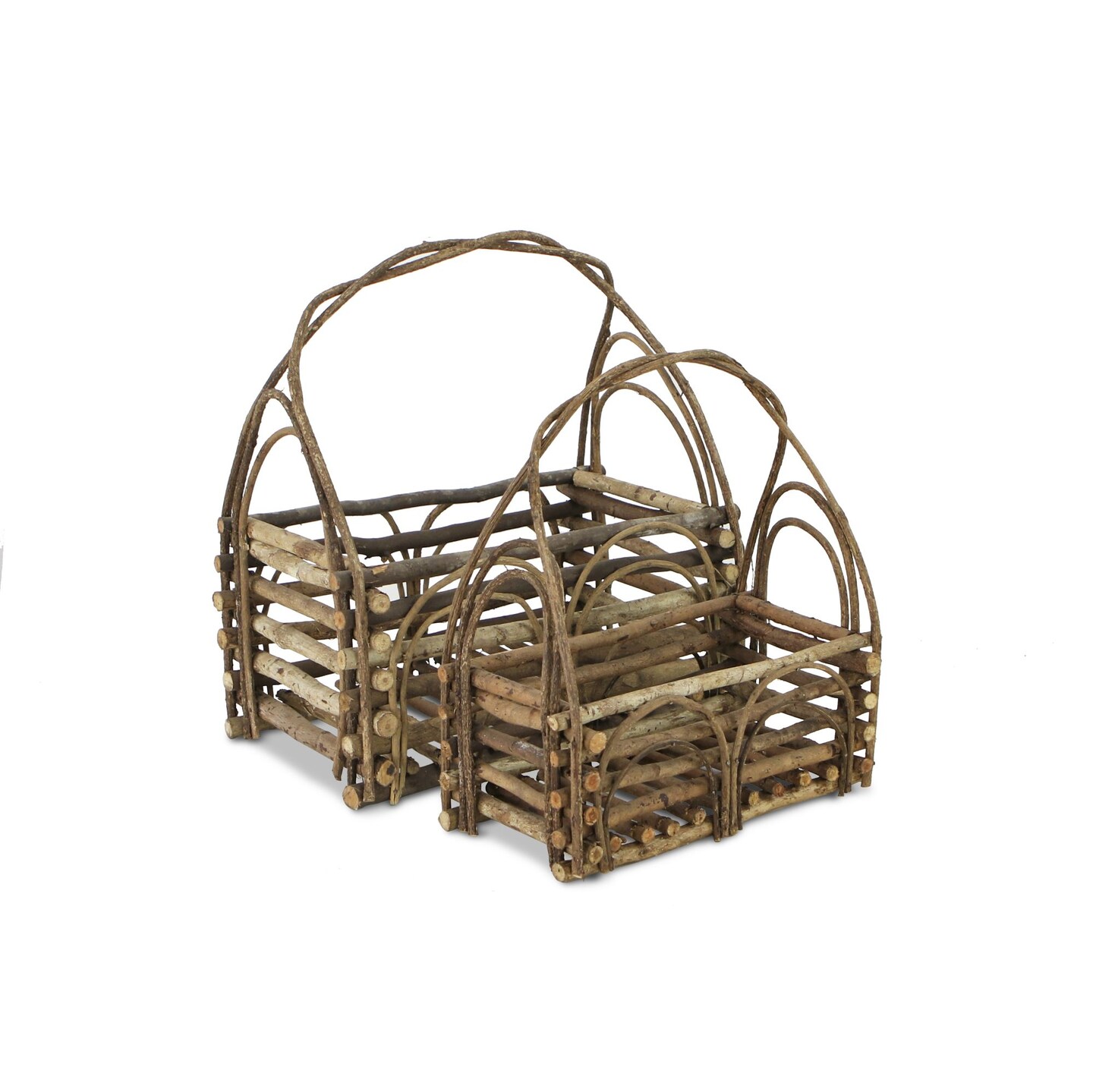 Contemporary Home Living Set of 2 Brown Rectangular Twig Handle Basket 16.5&#x22;