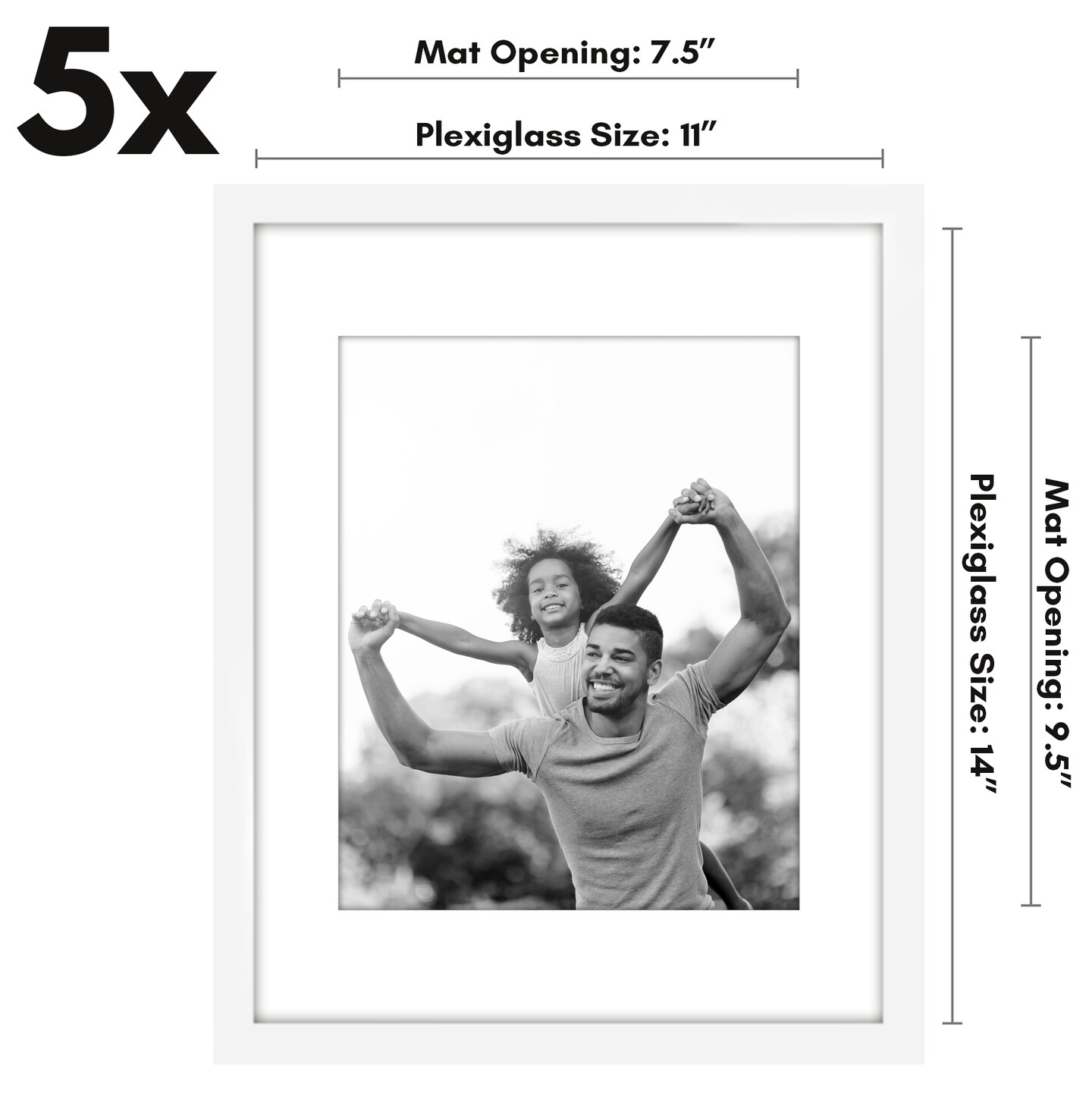 Americanflat Picture Frame Set with Mat - Set of 5 - Photo Frame Set of Five for Wall Display - Plexiglass Cover - Hanging Hardware