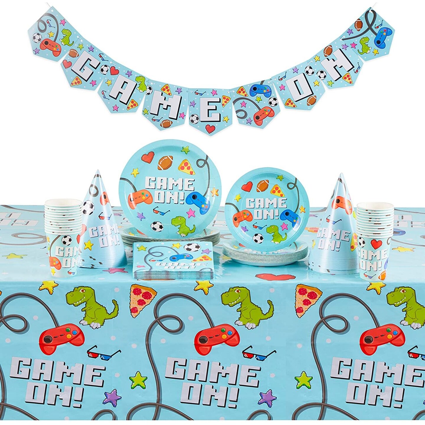 Serves 24 Video Game Party Supplies Decorations with Banner, Tablecloth,  Hats, Paper Plates, Napkins & Cups for Kids Birthday | Michaels