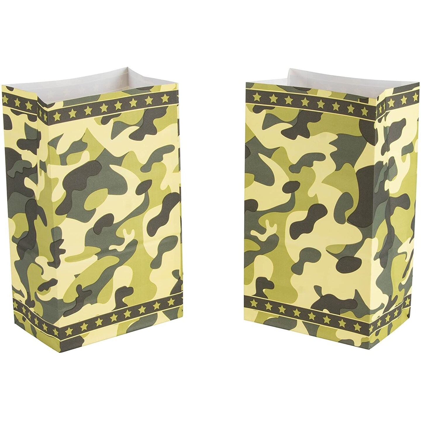 Party Treat Bags - 36-Pack Gift Bags, Camo Party Supplies, Paper Favor Bags, Goodie Bags for Kids, Camouflage Design, 5.2 x 8.7 x 3.3 Inches