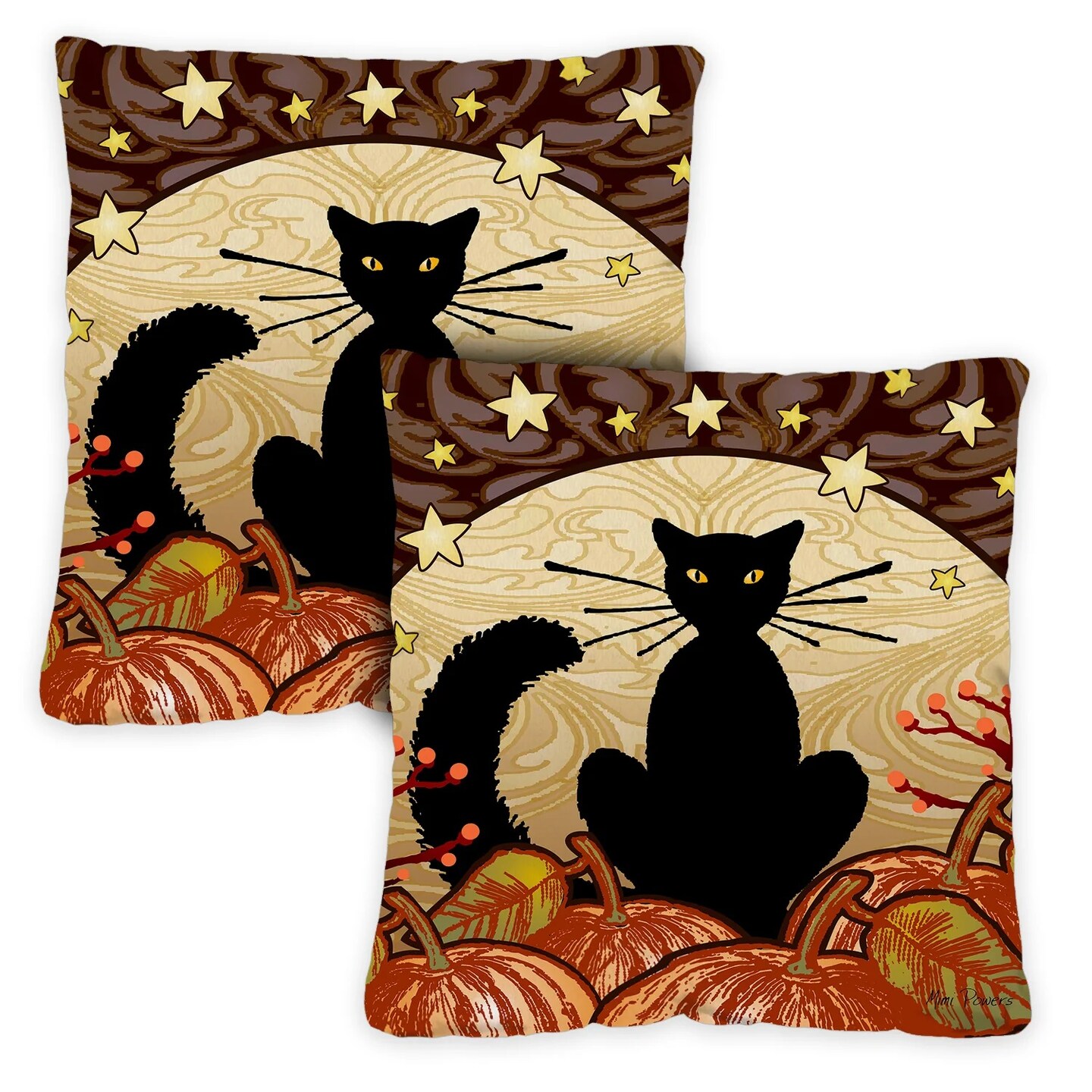 Toland Home Garden Set of 2 Halloween Moonlight Cat Outdoor Patio Throw Pillow Covers 18”