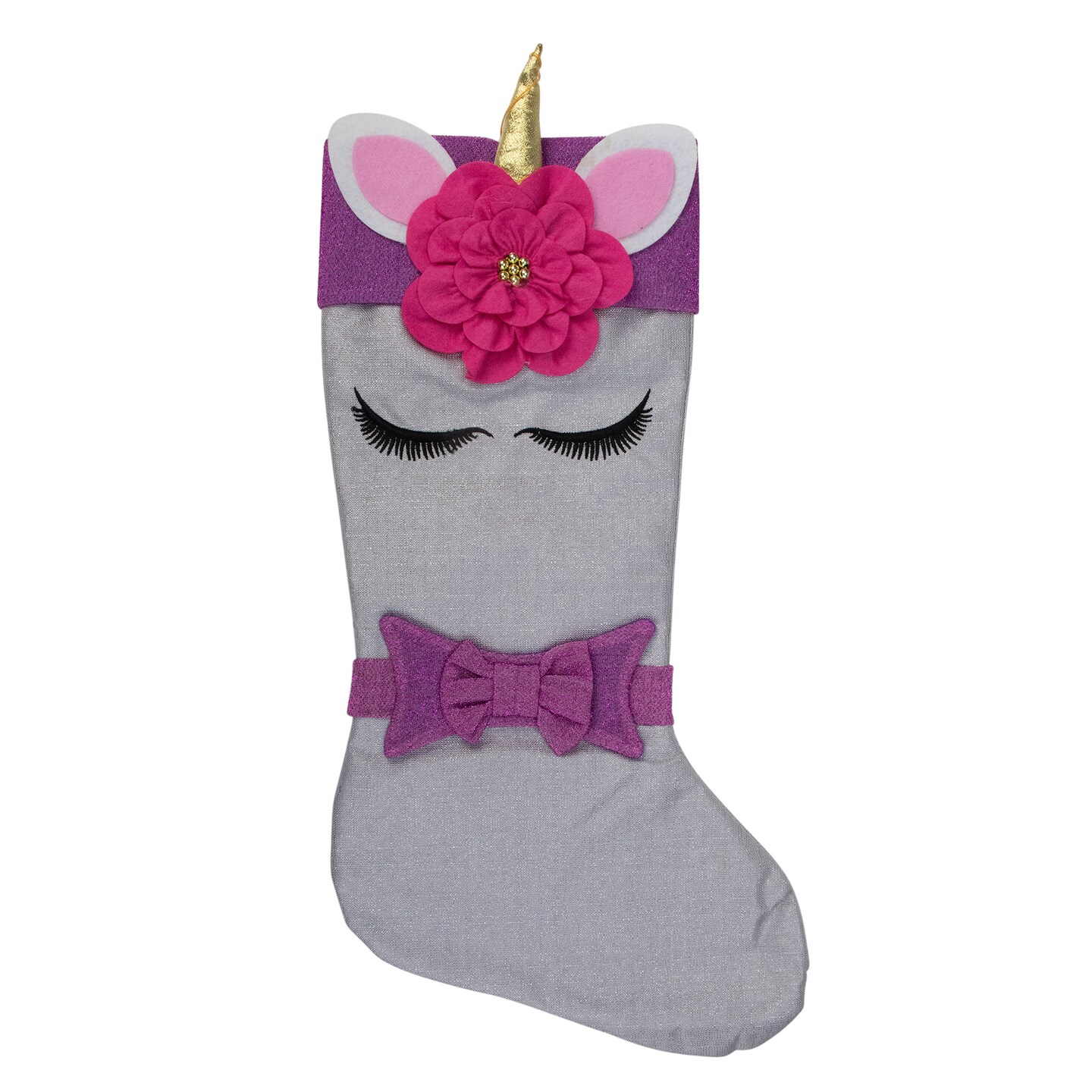 Dyno 20&#x22; White Unicorn Face Christmas Stocking with Purple Bow and Cuff