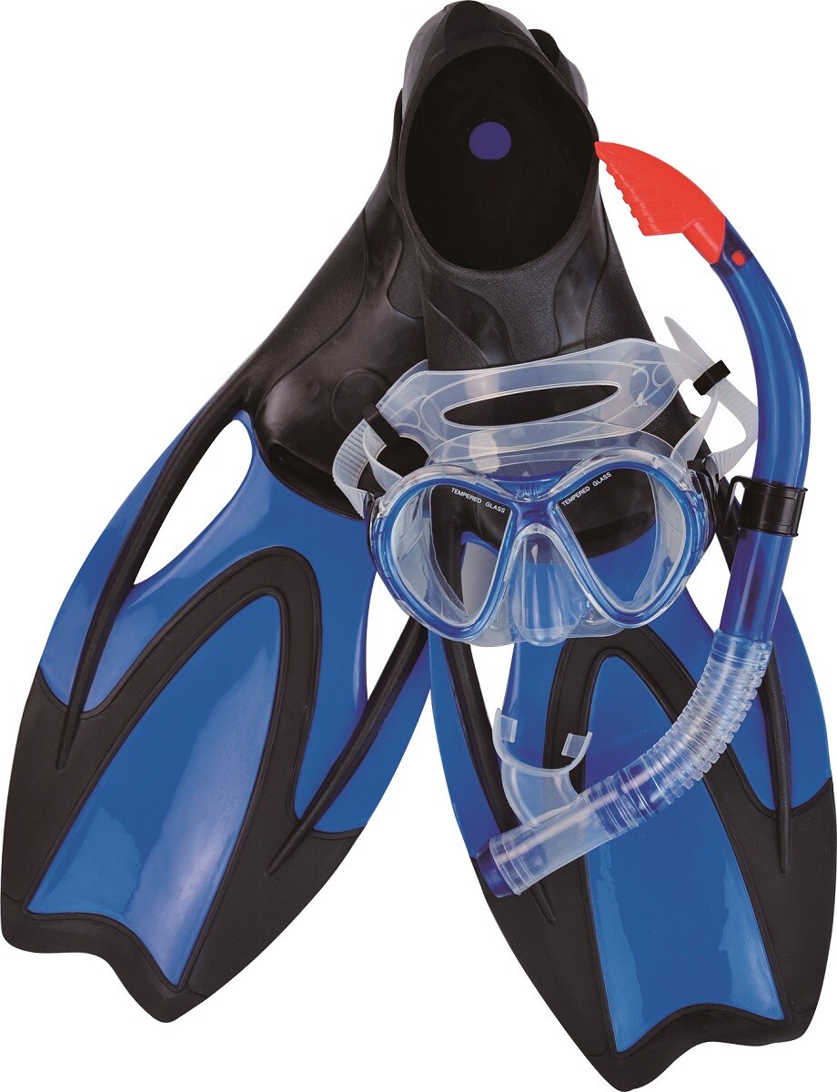 Pool Central Blue Swim Fins, Snorkel and Goggle Pool Set - Medium - Ages14+