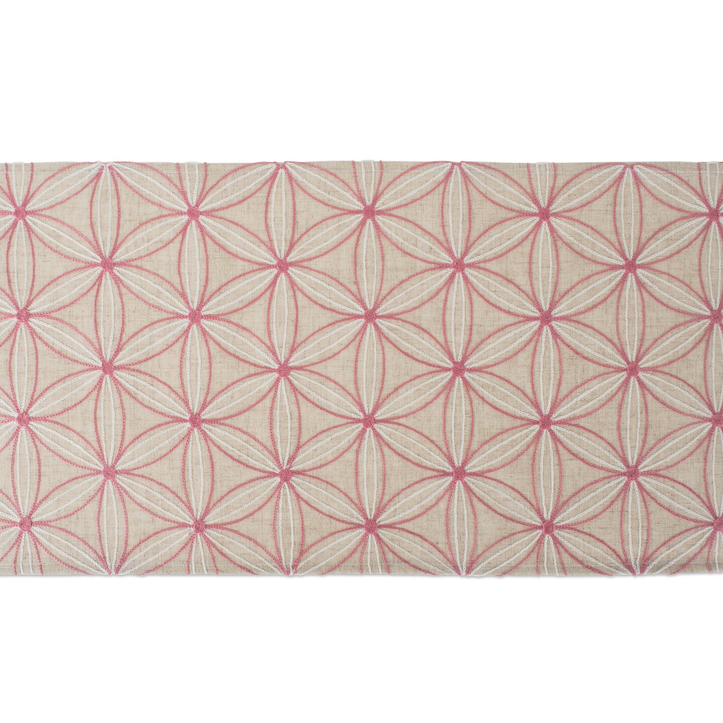 Contemporary Home Living Floral Medallions Embroidered Table Runner - 70&#x22; - Almond Beige and Pink