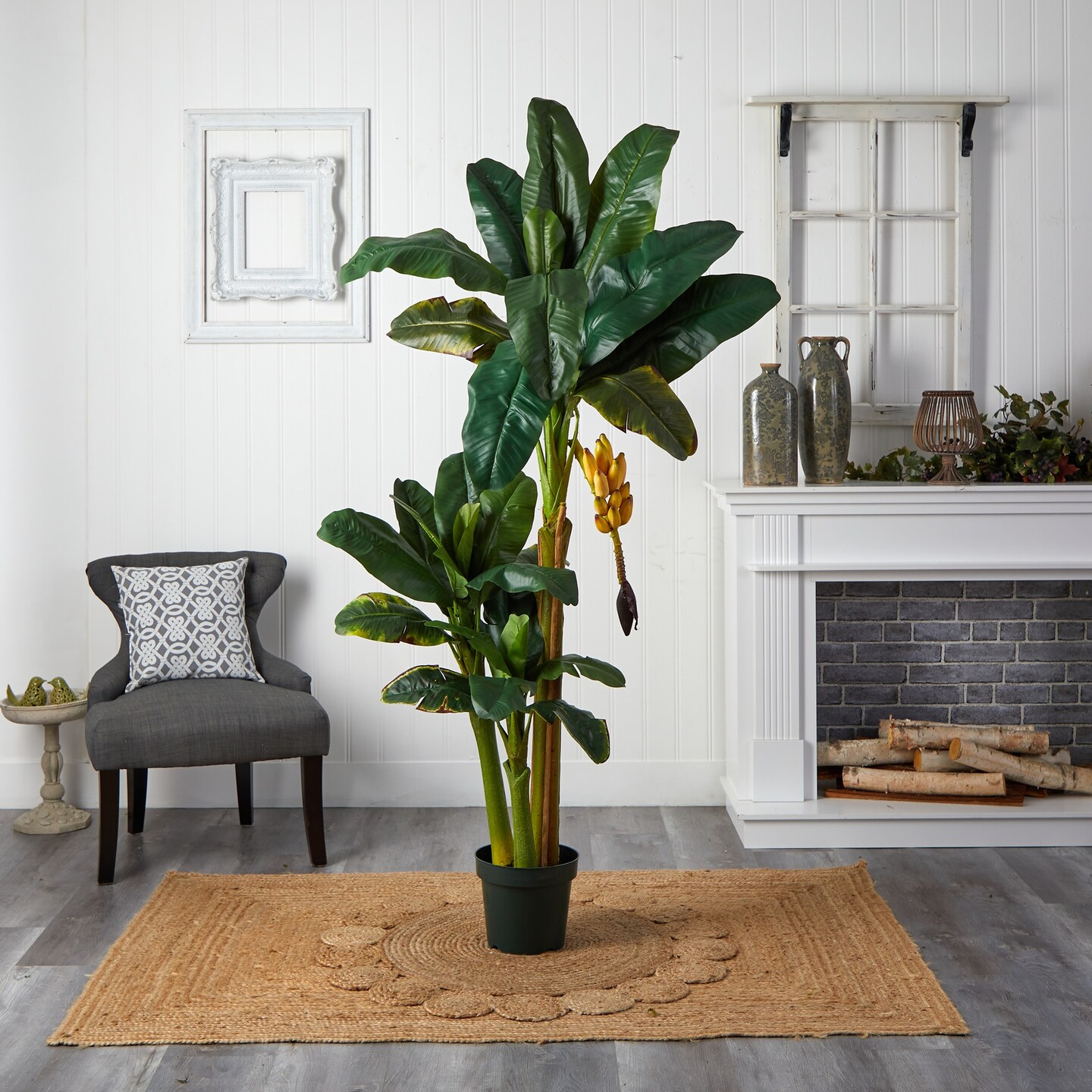 Nearly Natural 6' Artificial Triple Stalk Banana Silk Tree with Black Pot Michaels