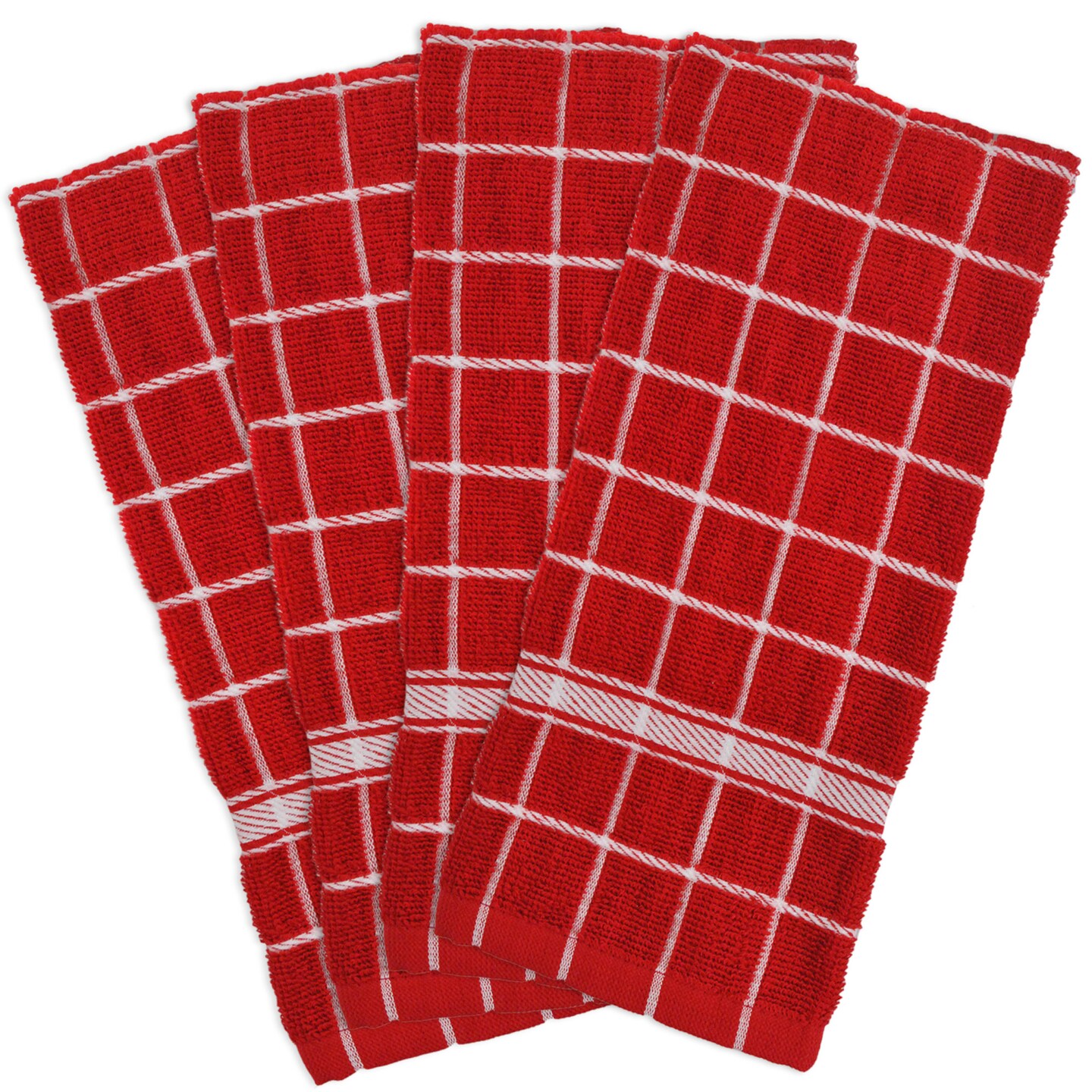 Contemporary Home Living Windowpane Plaid Terry Kitchen Dish Towels - 26&#x22; - Red and White - Set of 4