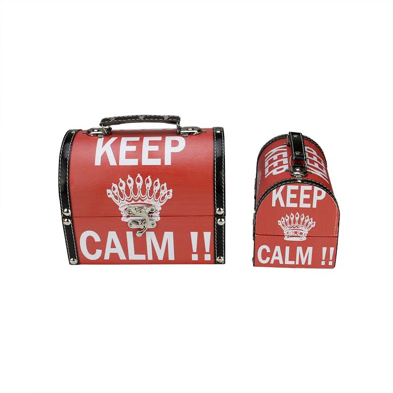 Northlight Set of 2 Red and White Keep Calm!! Decorative Wooden Storage Boxes 7.25-8.75&#x22;