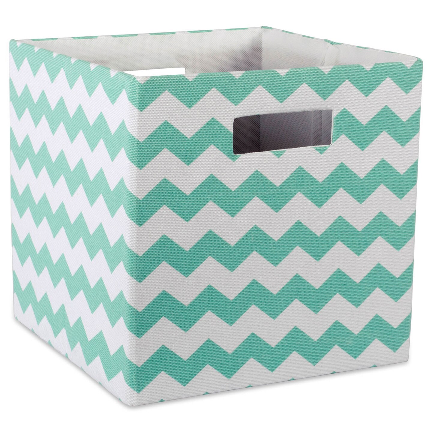 Contemporary Home Living 13&#x22; Aqua Blue Square Polyester Storage Bin with Cube Chevron Design