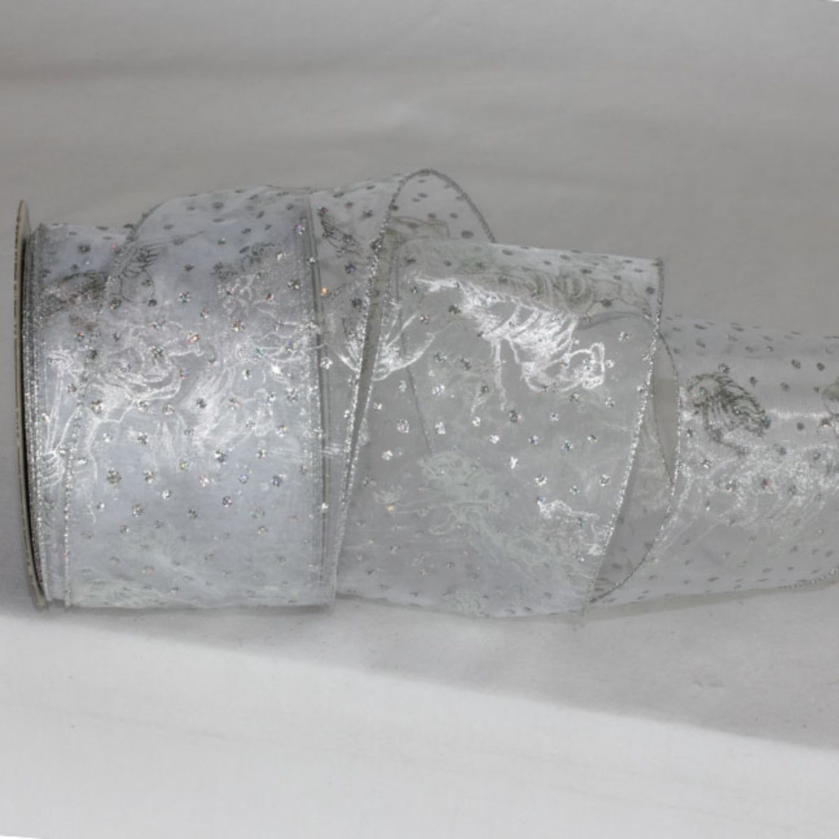 The Ribbon People Shimmering Silver Musical Angels Christmas Wired Craft Ribbon 3" x 20 Yards