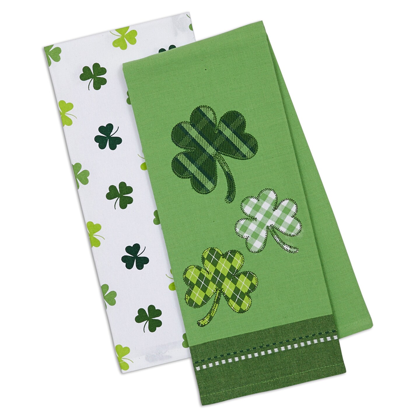 Contemporary Home Living Set of 2 Green and White Shamrock Lucky Day Dishtowels 28&#x22;