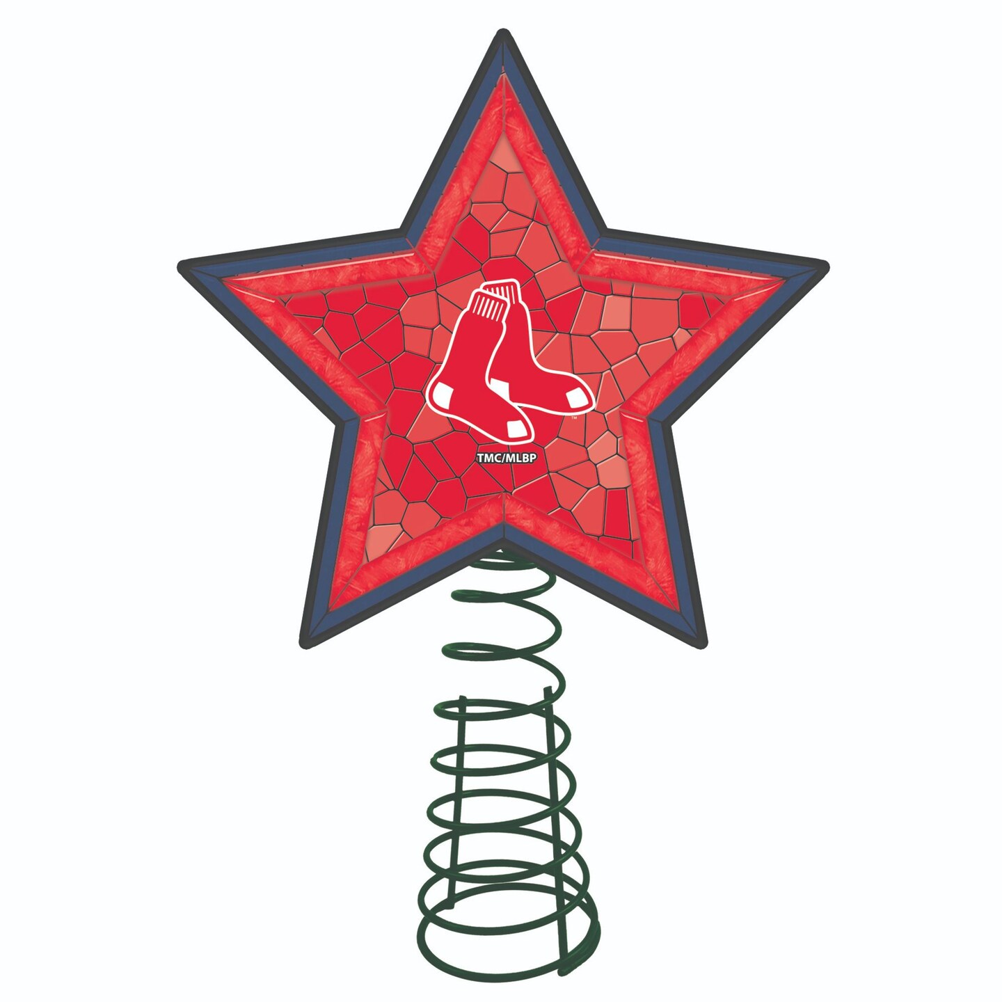 The Memory Company 10&#x22; Lighted Red and Green Star MLB Boston Red Sox Mosaic Christmas Tree Topper