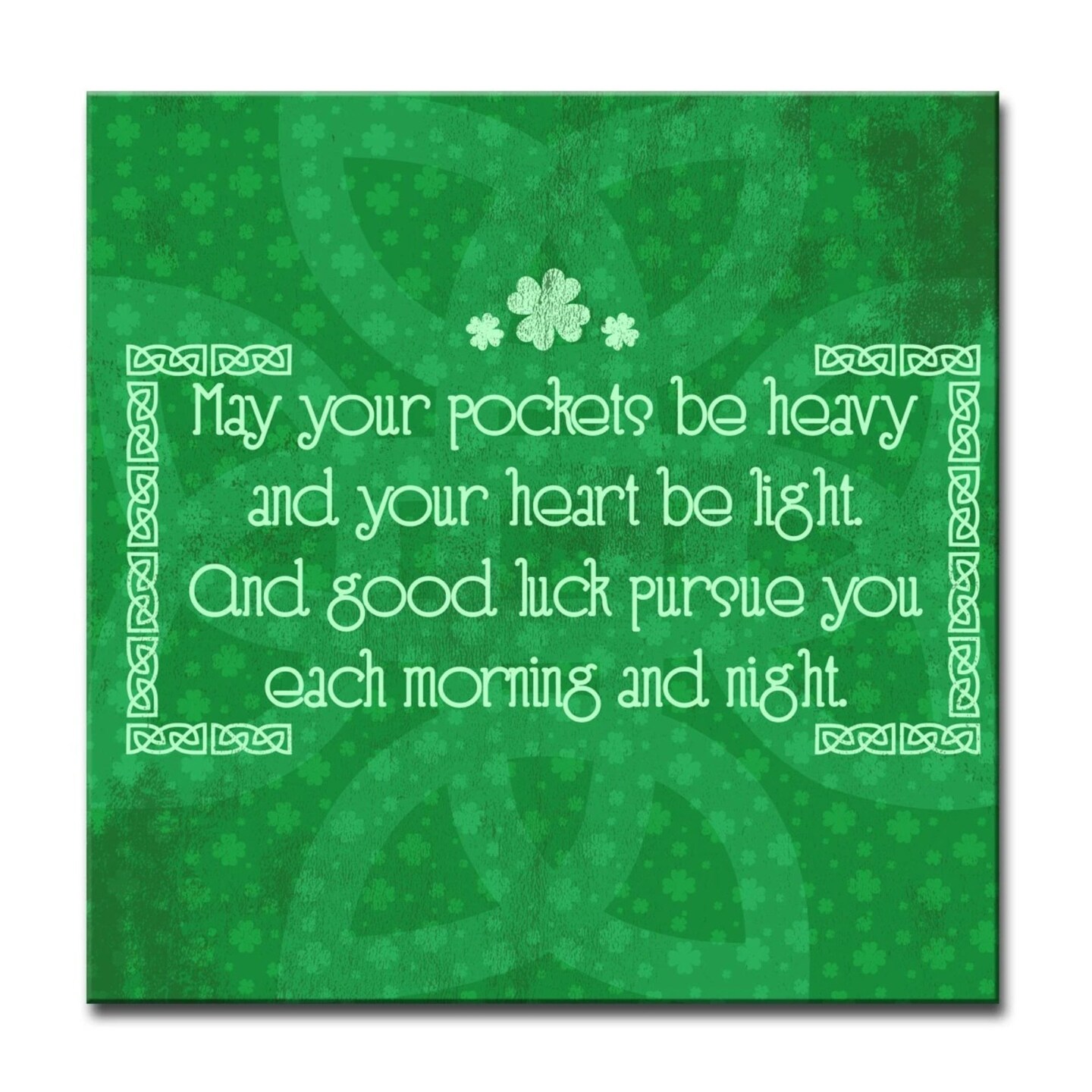 Crafted Creations Green Good Old Irish Luck St. Patrick&#x2019;s Day Square Cotton Wall Art Decor 12&#x22; x 12&#x22;