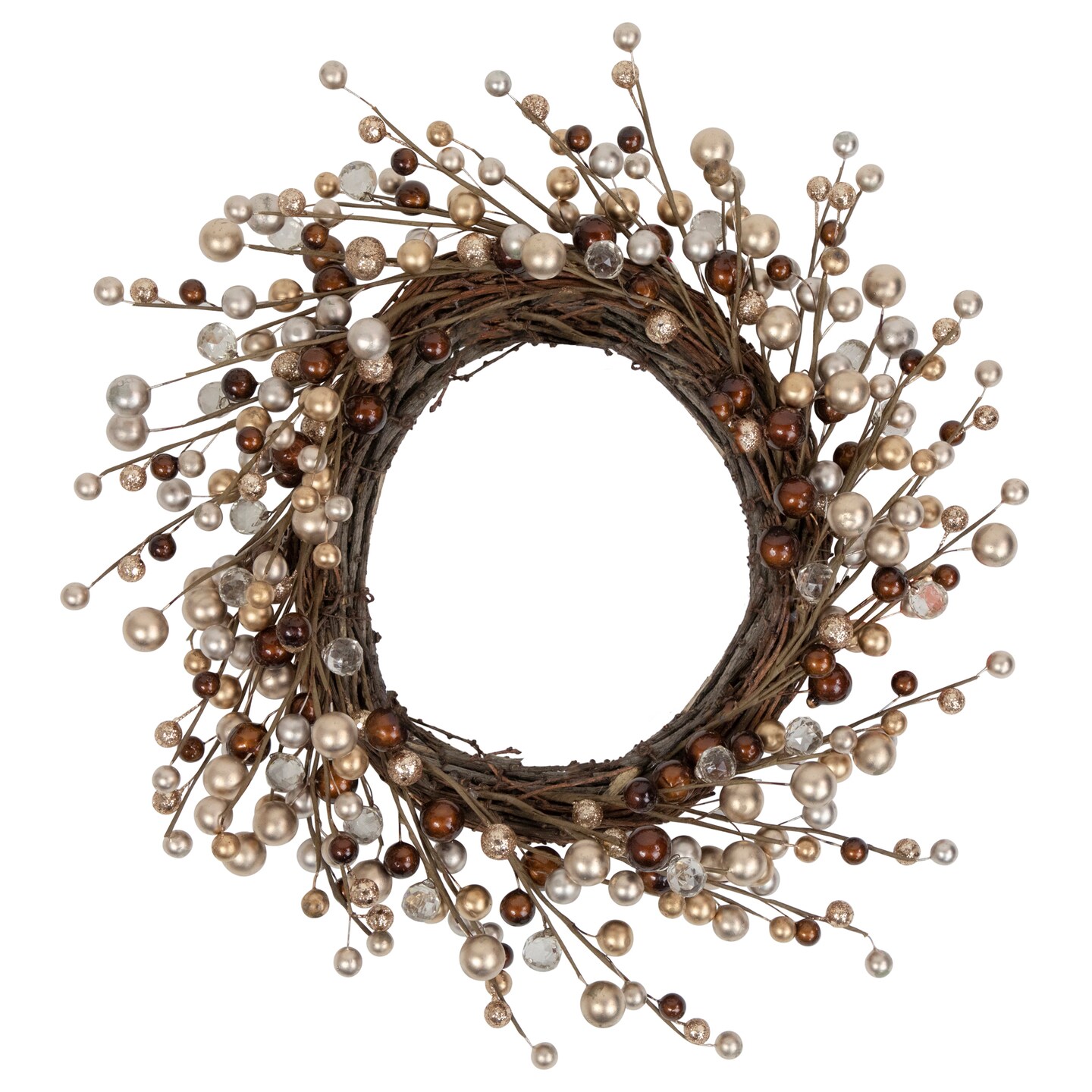Northlight Burgundy and Silver Ball Christmas Ornament Twig Wreath, 20-Inch, Unlit