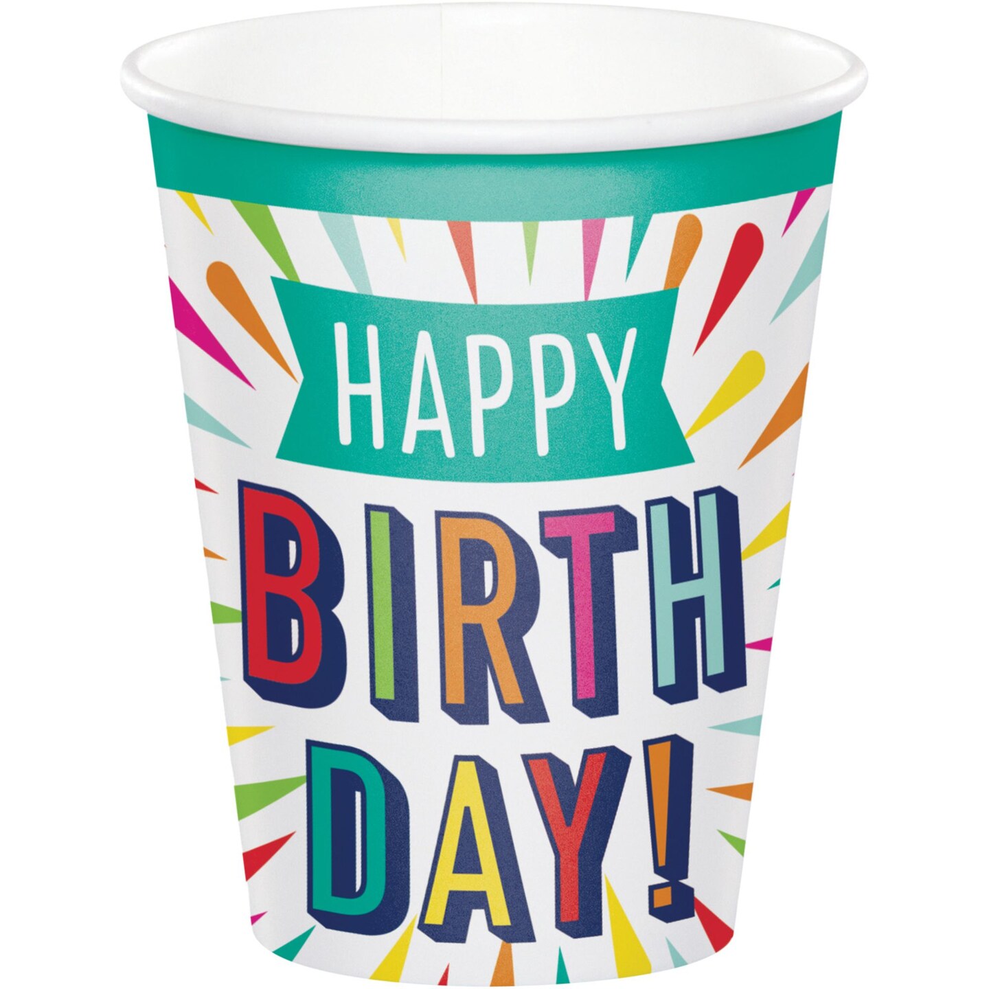 Party Central Club Pack of 96 White Birthday Burst Cups Disposable Paper Drinking Party Tumbler Cups 9 oz.