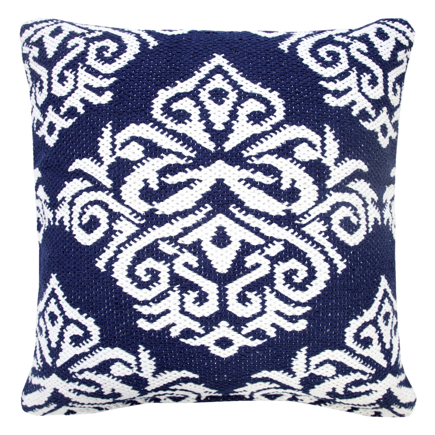 Laddha Home Designs 20&#x22; Blue and White Damask Pattern Square Throw Pillow