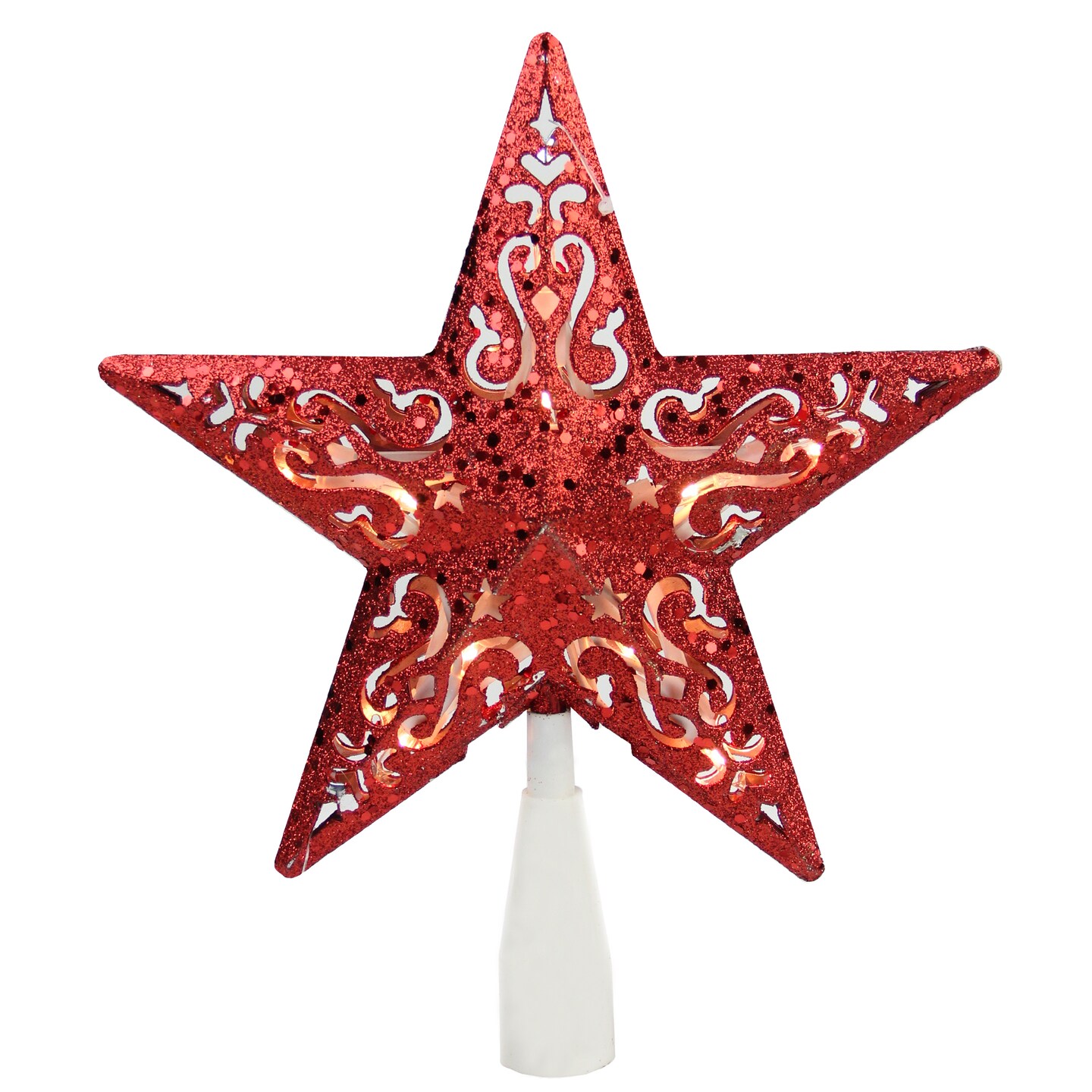 Northlight 8.5&#x22; Red Glitter 5 Point Star Cut-Out Christmas Tree Topper - Clear Lights