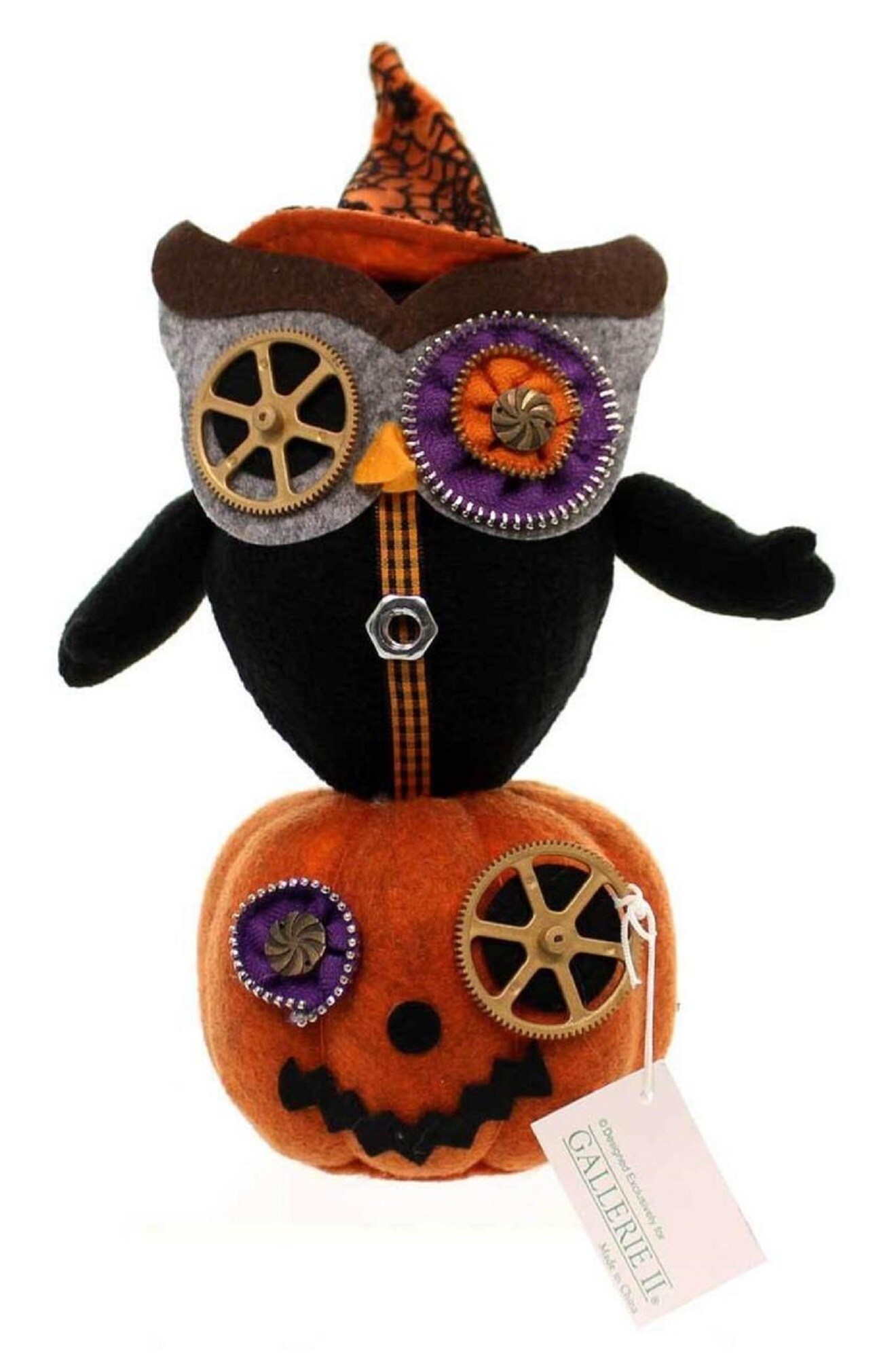 Gallerie II Owl on Pumpkin Crazy Eyes Halloween Decoration - 11&#x22; - Black and Orange