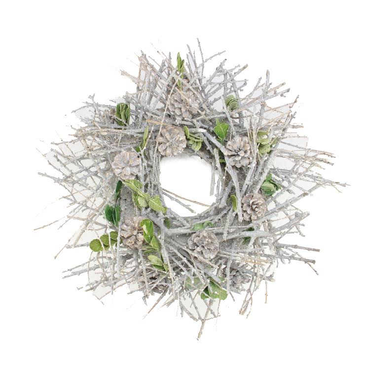 Napa Home & Garden Glittered Twig Pine Cone and Leaf Artificial Christmas Wreath - 20" - Unlit