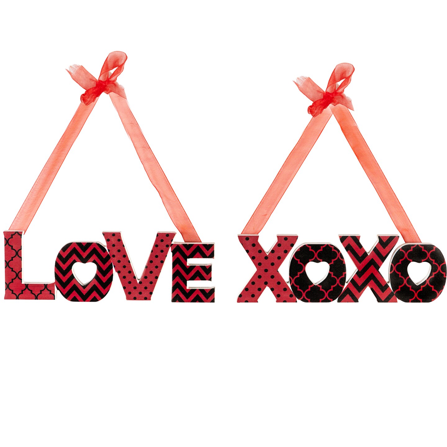 Northlight Wooden LOVE and XOXO Valentine&#x27;s Day Wall Decorations - 8&#x22; - Red and Black - Set of 2