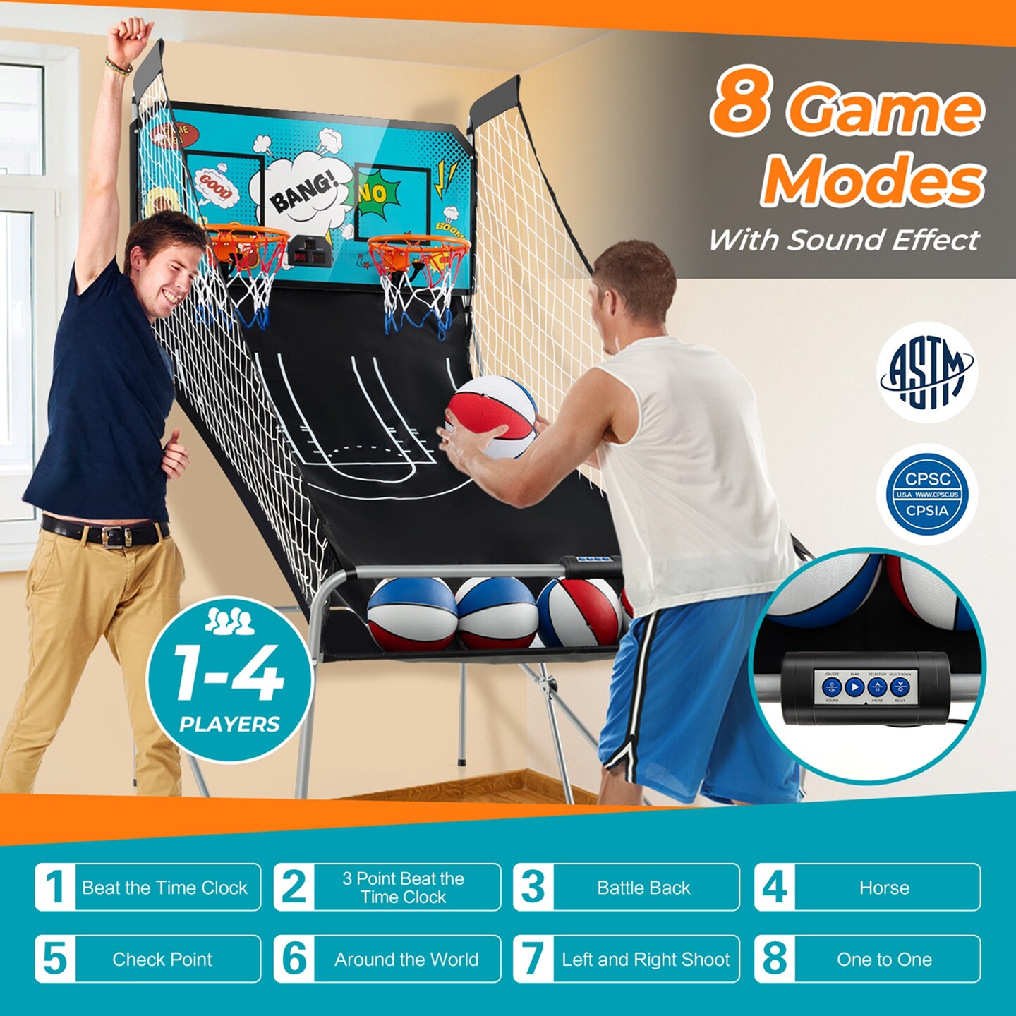 Costway Dual Shot Basketball Arcade Game with 8 Game Modes Electronic Scoring Blue/Green/Red/White