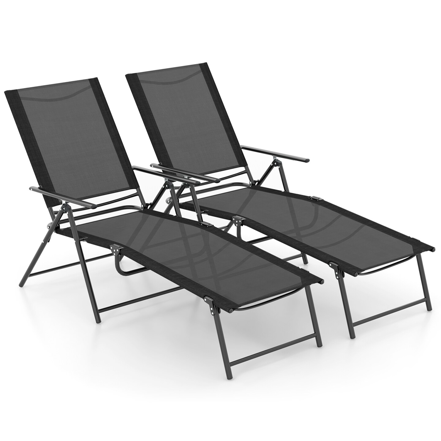 Costway 2 Piece Patio Folding Chaise Lounge Chairs with 6-Level Backrest Reclining Chairs Tan/Black/Grey