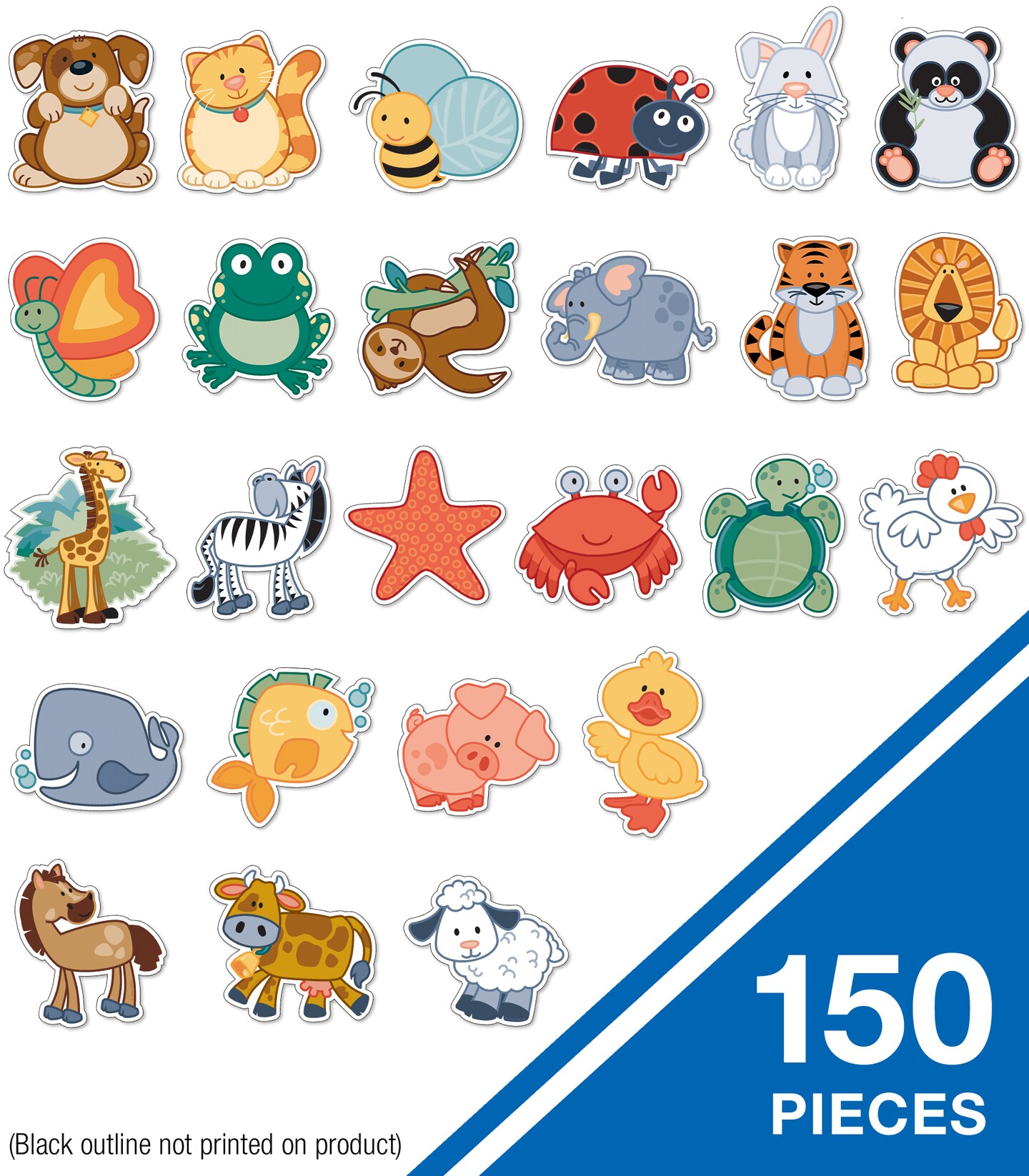 Carson Dellosa 150-Piece Zoo Animals and Friends Cutouts, Bugs, Sea Creatures, Farm and Jungle Theme Decorations for Bulletin Board, Party, and Classroom Decor
