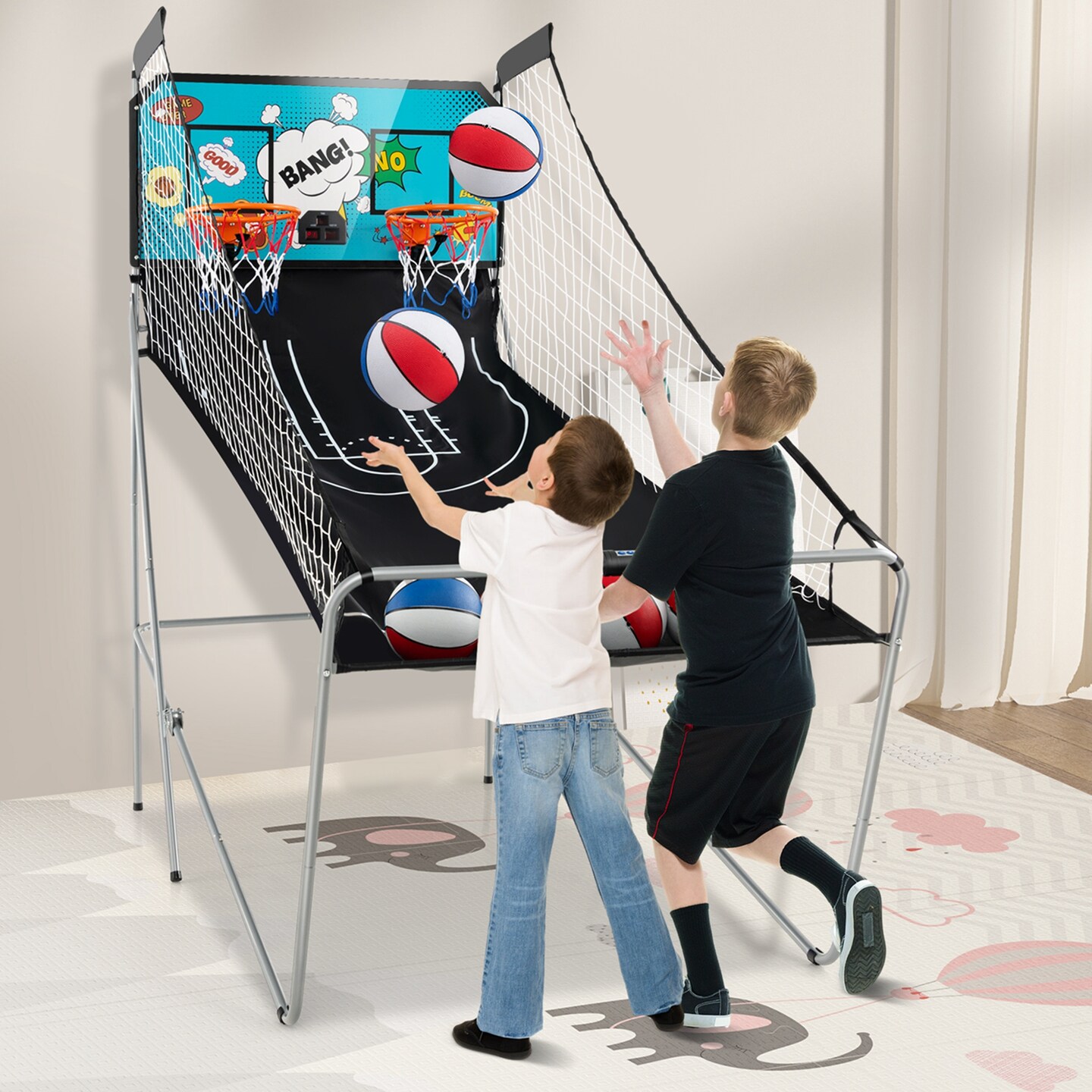Costway Dual Shot Basketball Arcade Game with 8 Game Modes Electronic Scoring Blue/Green/Red/White