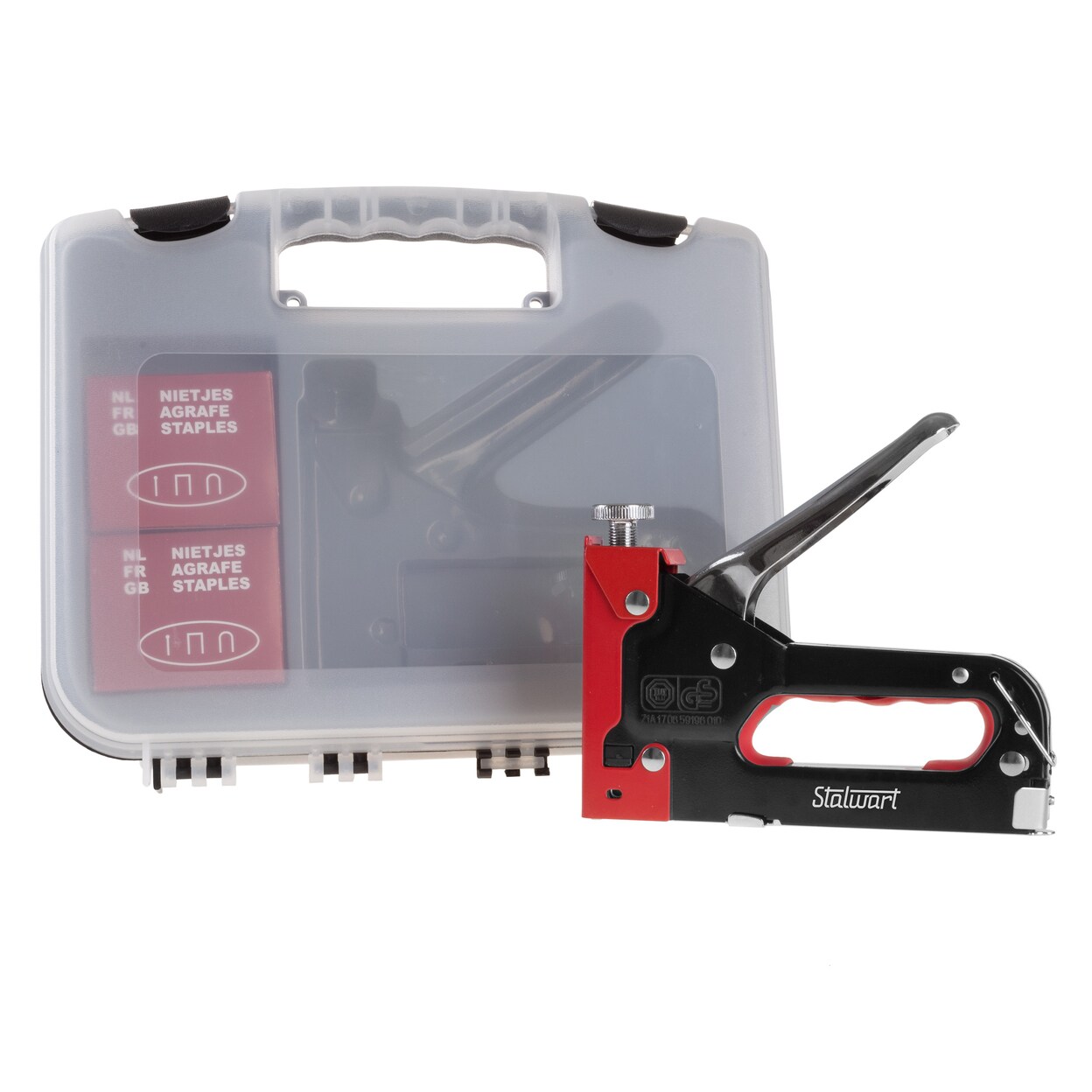 Stalwart Staple Gun 3Way Stapler with Staples Carrying Case for Fabrics Wood Crafts Red
