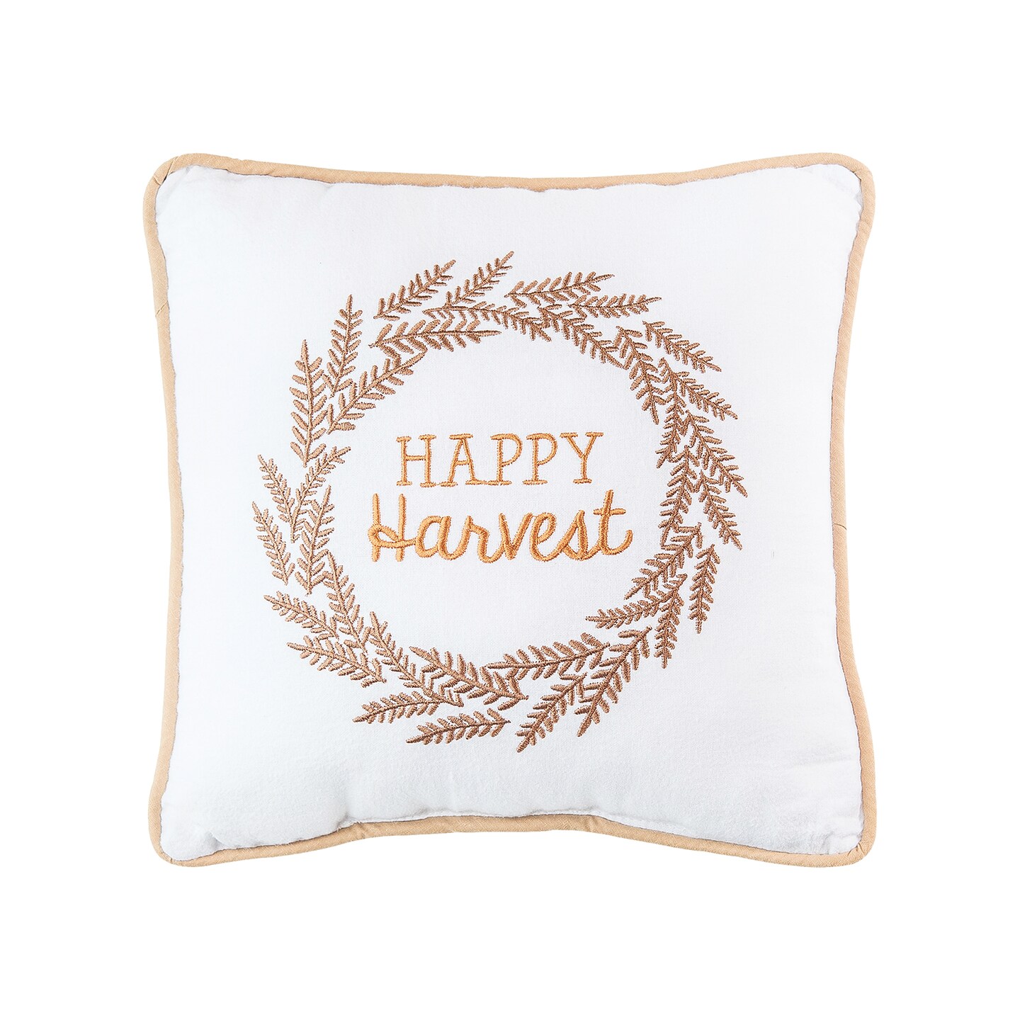 Happy Harvest Embroidered Fall Small/Petite Accent Pillow, 10" x 10"