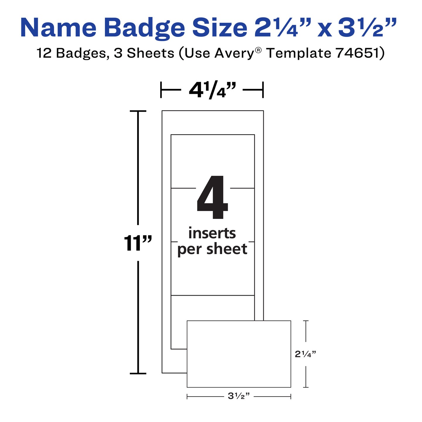 Avery Customizable Name Badges with Clips, 2.25" x 3.5", Clear Name Tag Holders with White Printable Inserts, 12 Clip Style Name Badges (74651)