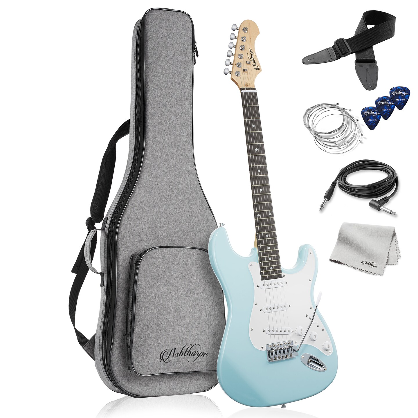 Ashthorpe 39-Inch Electric Guitar, Full-Size Guitar Kit with Padded Gig Bag, Tremolo Bar, Strap, Strings, Cable, Cloth, Picks