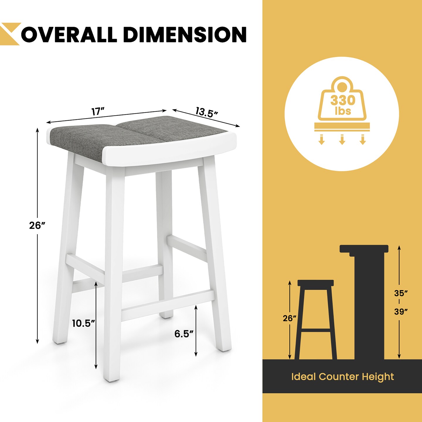 Costway Set of 2 Saddle Bar Stools Counter Height Backless Kitchen Island Chairs